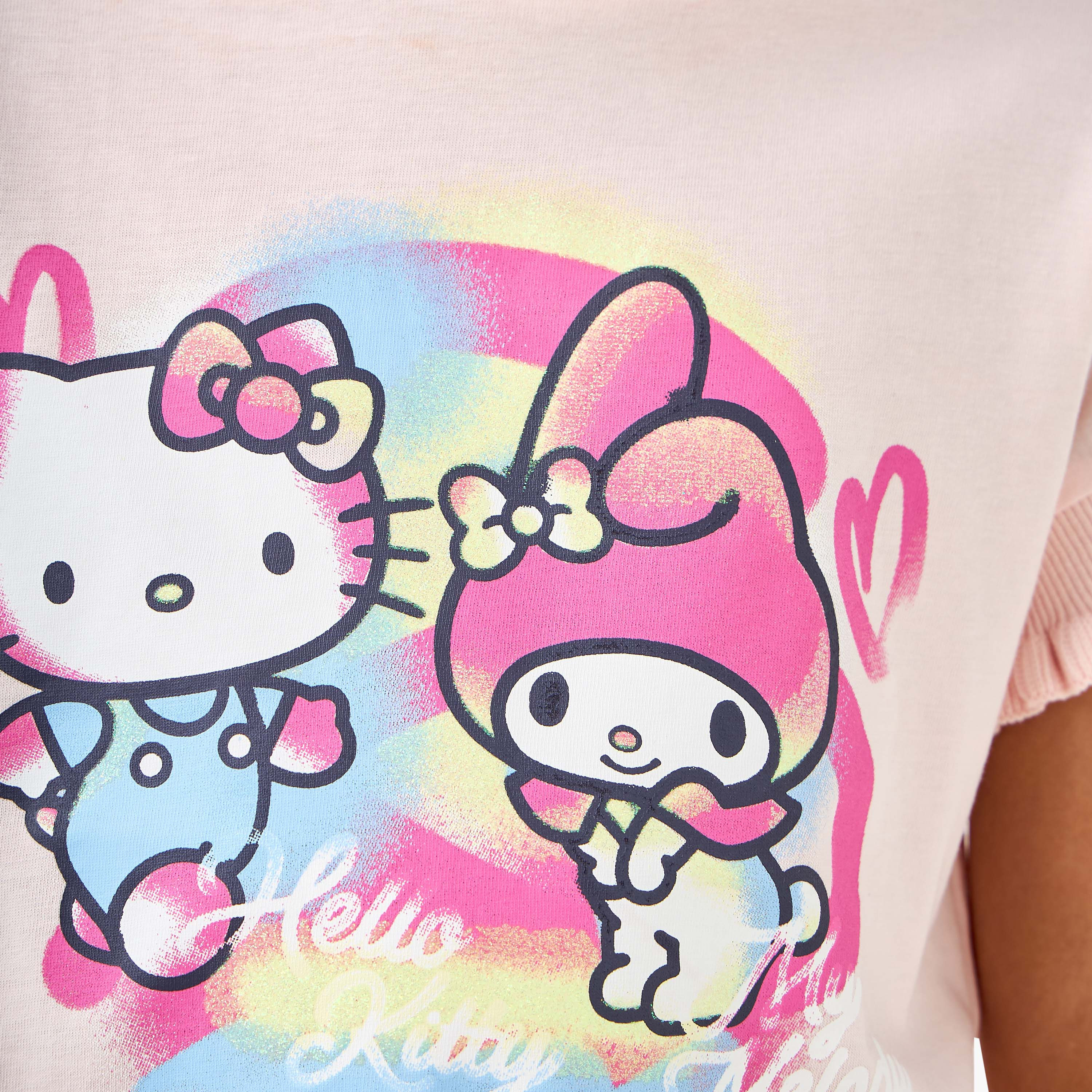 Sanrio Hello Kitty and My Melody Print T-shirt with Extended Sleeves-girls-clothing-tshirts-image-5