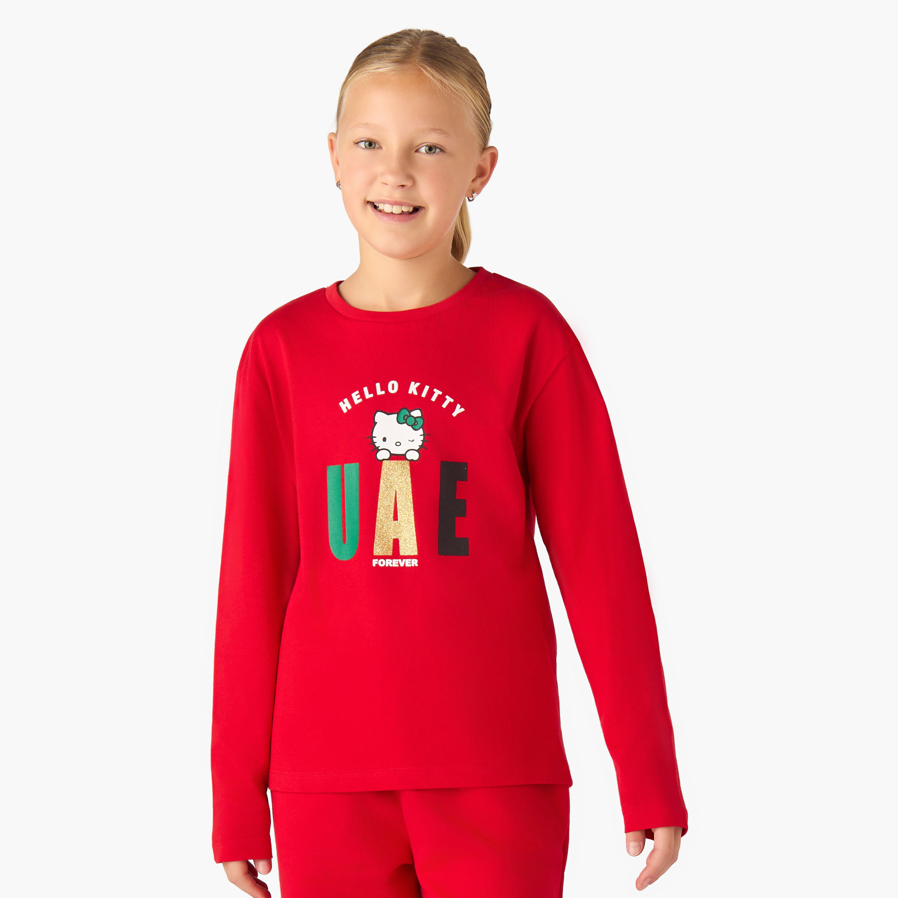 تيشيرت بناتي قطن بأكمام طويلة ورقبة ضيقة وطبعات من سانريو-girls-clothing-tshirts-image-1
