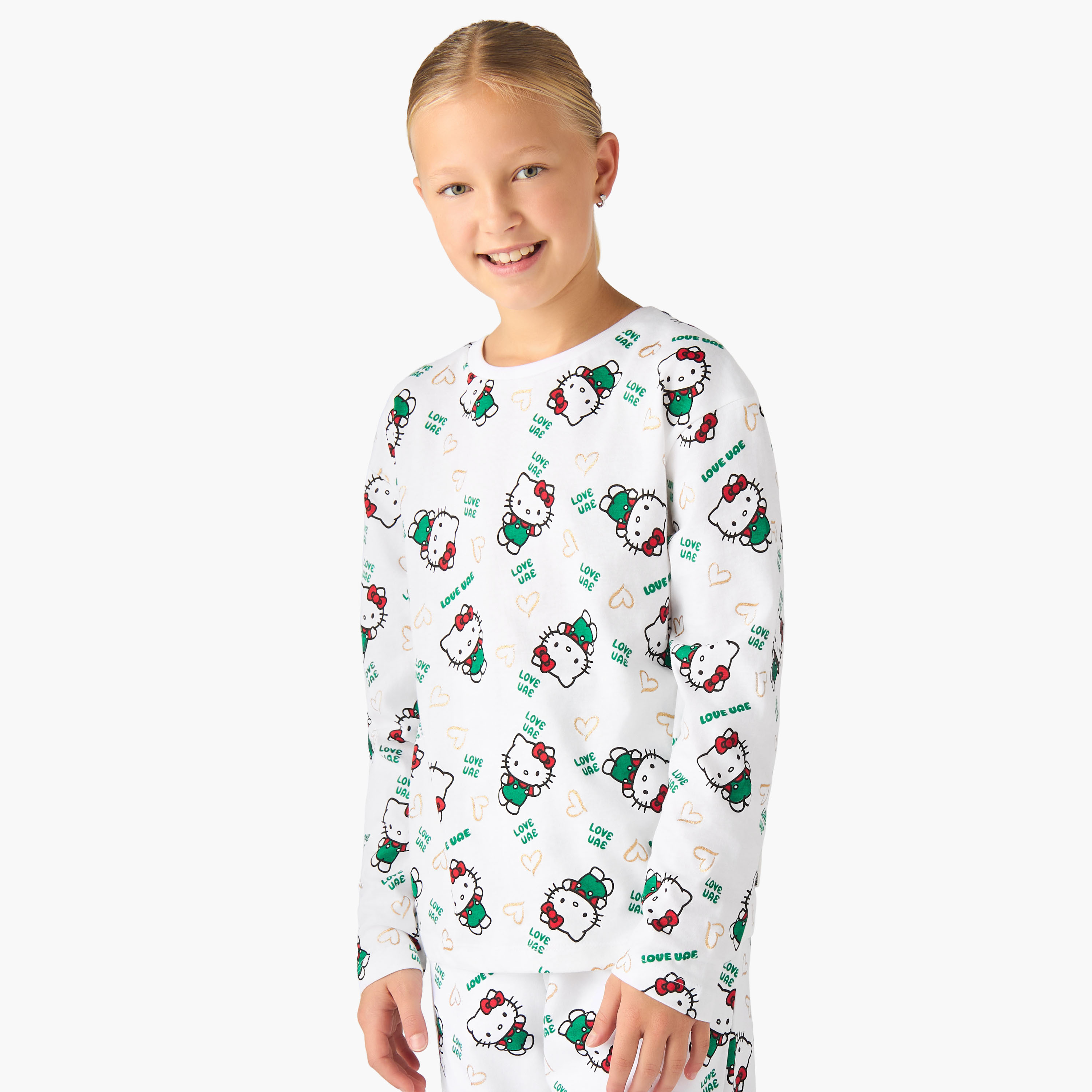 Sanrio Girls Round Neck T-shirt with UAE National Day Print - Cotton - Long Sleeves-girls-clothing-tshirts-image-1