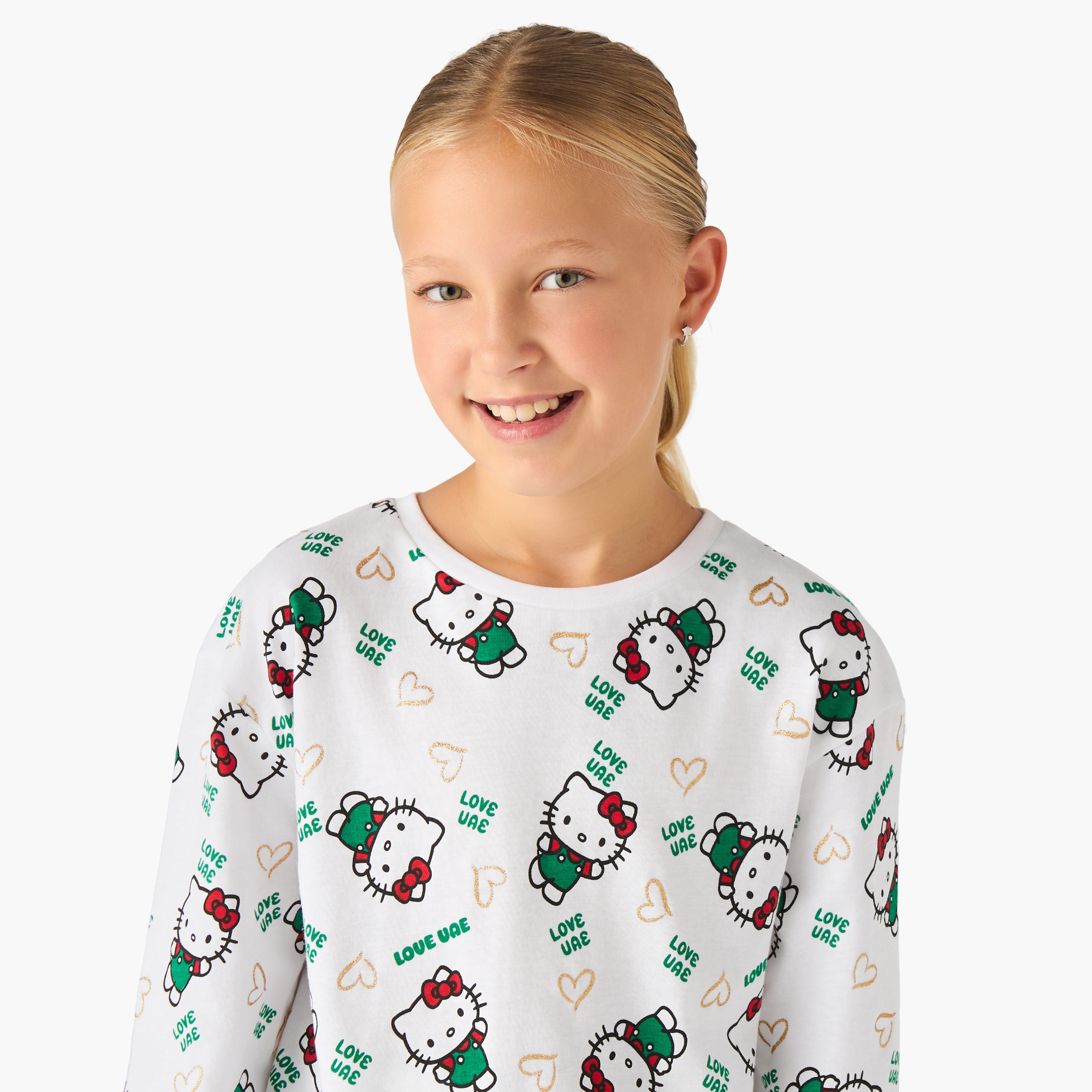 Sanrio Girls Round Neck T-shirt with UAE National Day Print - Cotton - Long Sleeves-girls-clothing-tshirts-image-4