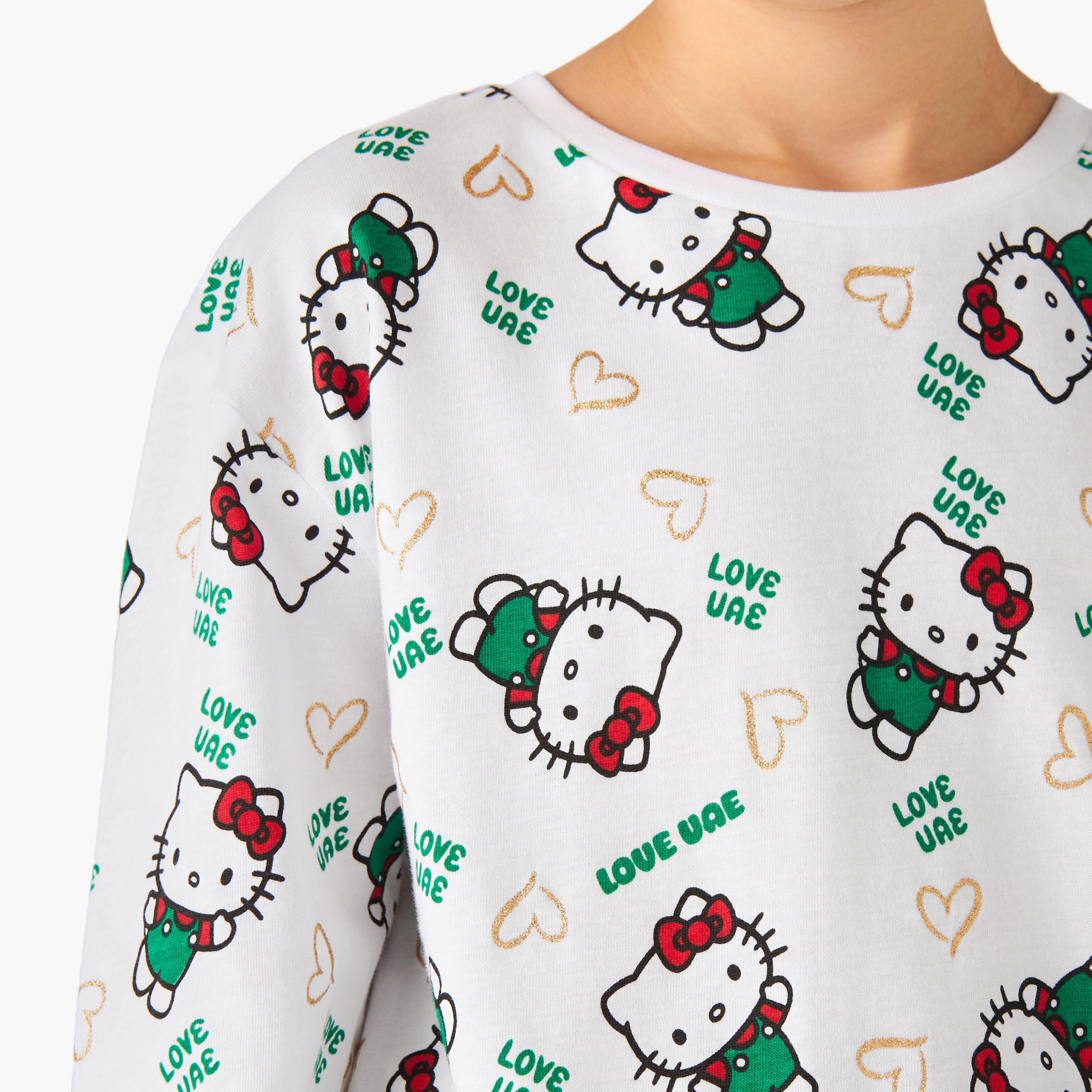 Sanrio Girls Round Neck T-shirt with UAE National Day Print - Cotton - Long Sleeves-girls-clothing-tshirts-image-5
