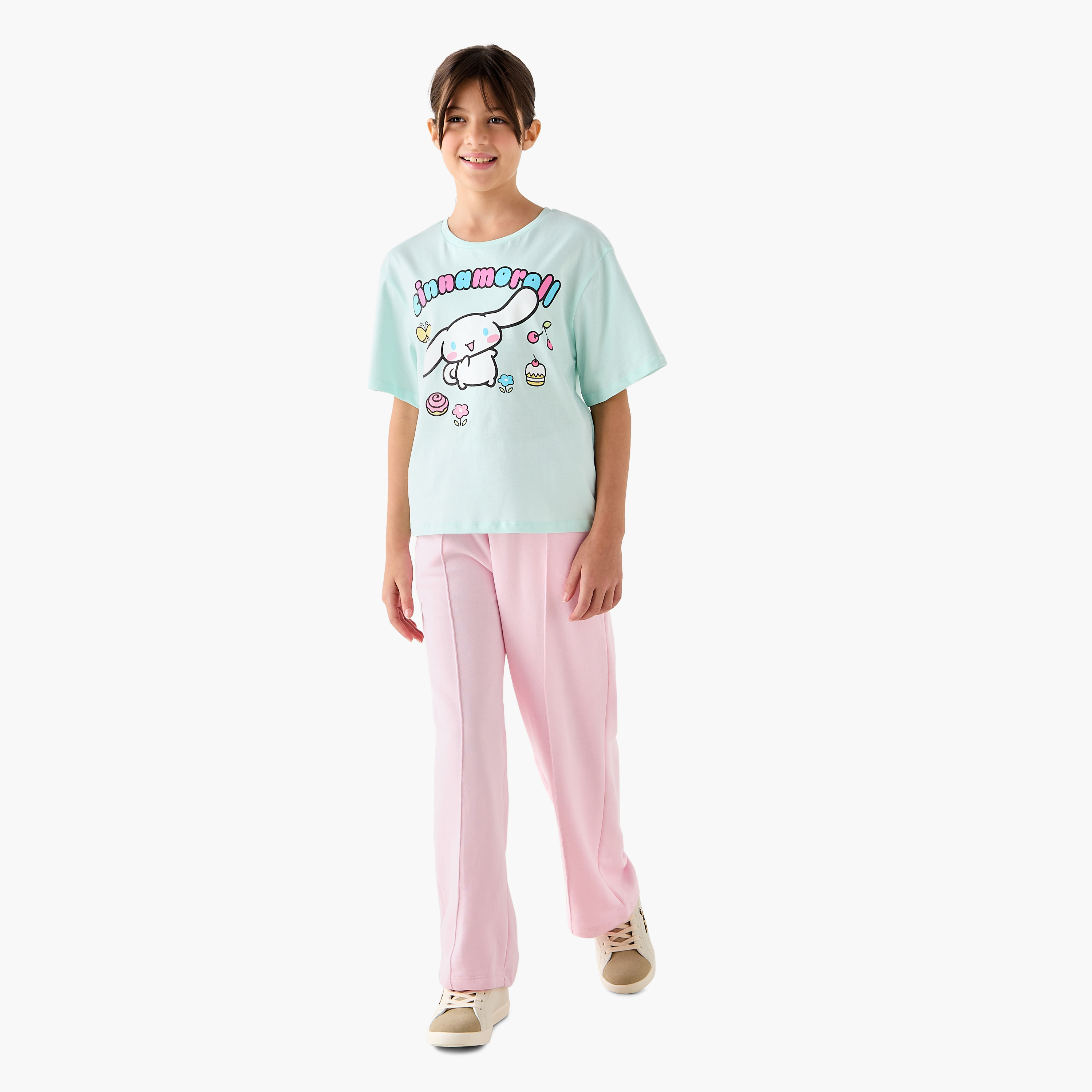 Sanrio Cinnamoroll Print T-Shirt with Short Sleeves-girls-clothing-tshirts-image-2