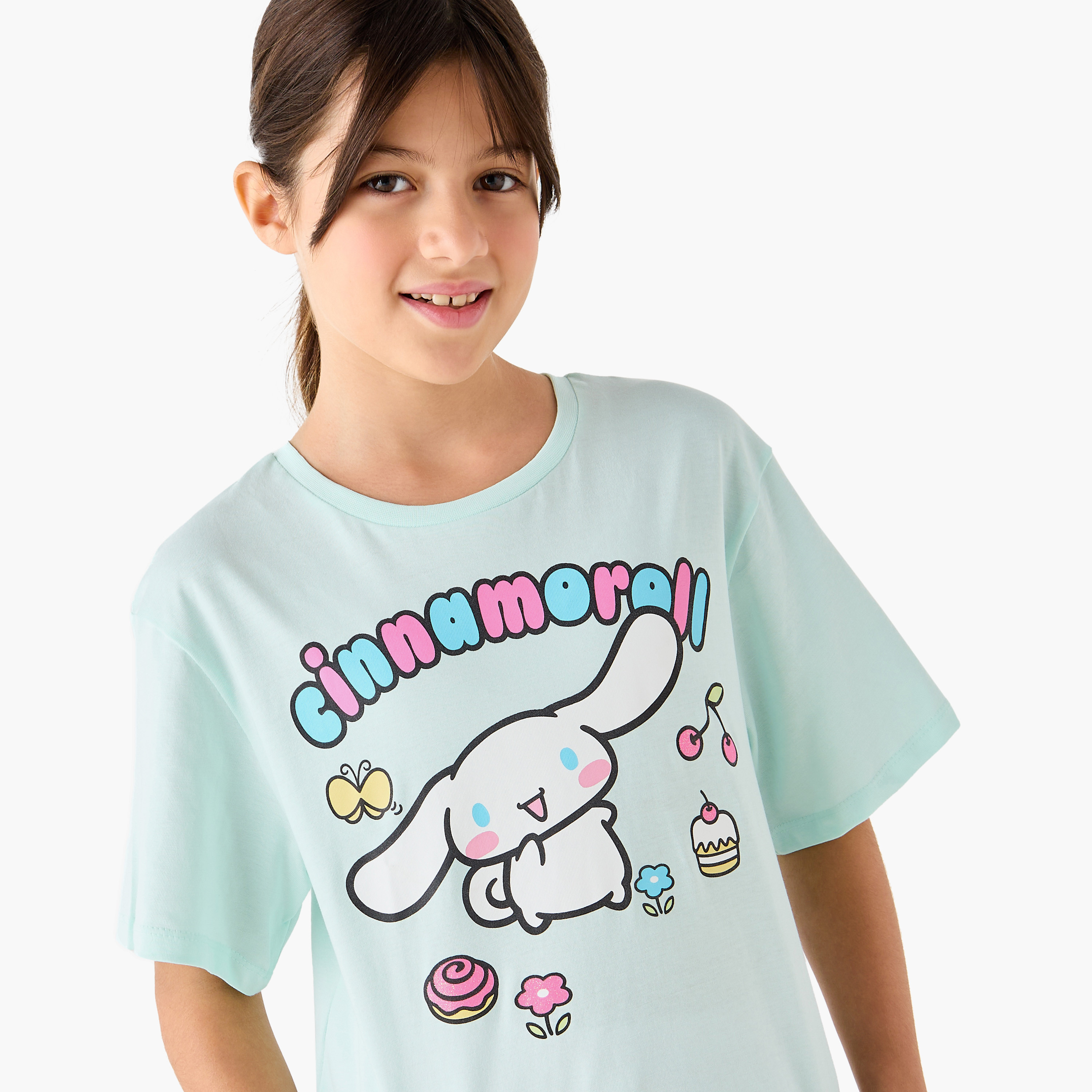 Sanrio Cinnamoroll Print T-Shirt with Short Sleeves-girls-clothing-tshirts-image-4