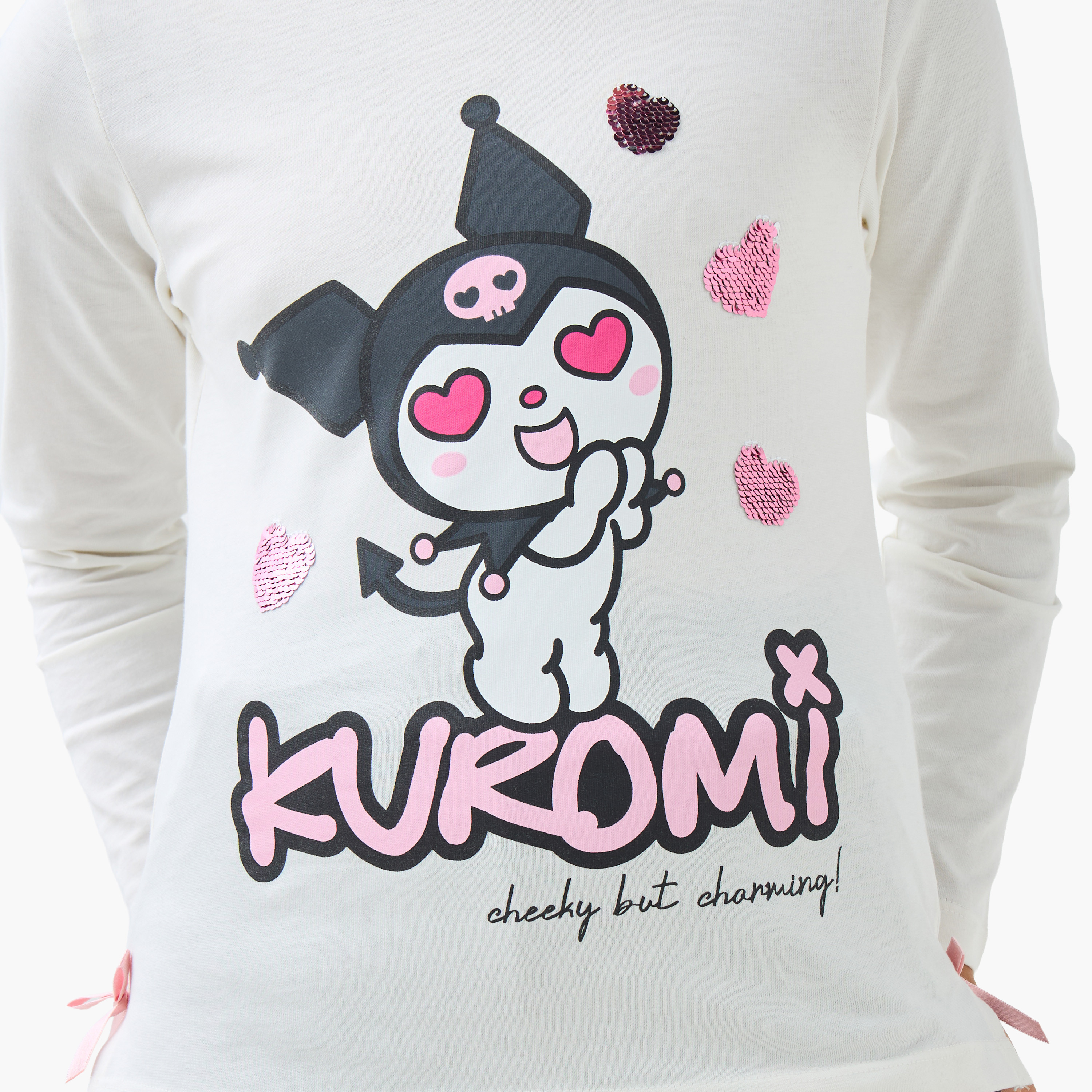 Sanrio Girls Round Neck T-shirt with Kuromi Print - Cotton - Long Sleeves-girls-clothing-tshirts-image-5