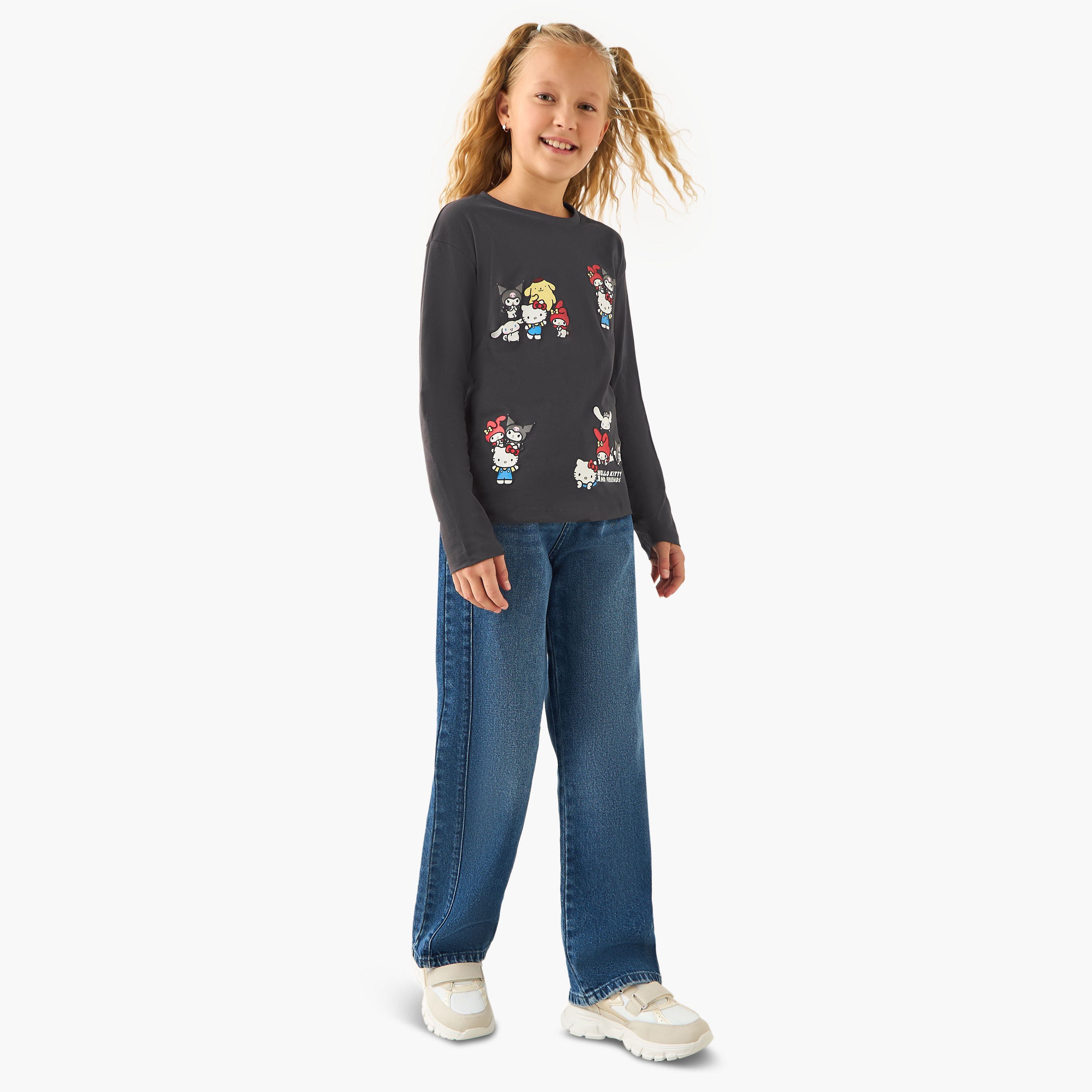 Sanrio Girls Crew Neck T-shirt with Hello Kitty and Friends Print - Cotton - Long Sleeves-girls-clothing-tshirts-image-2