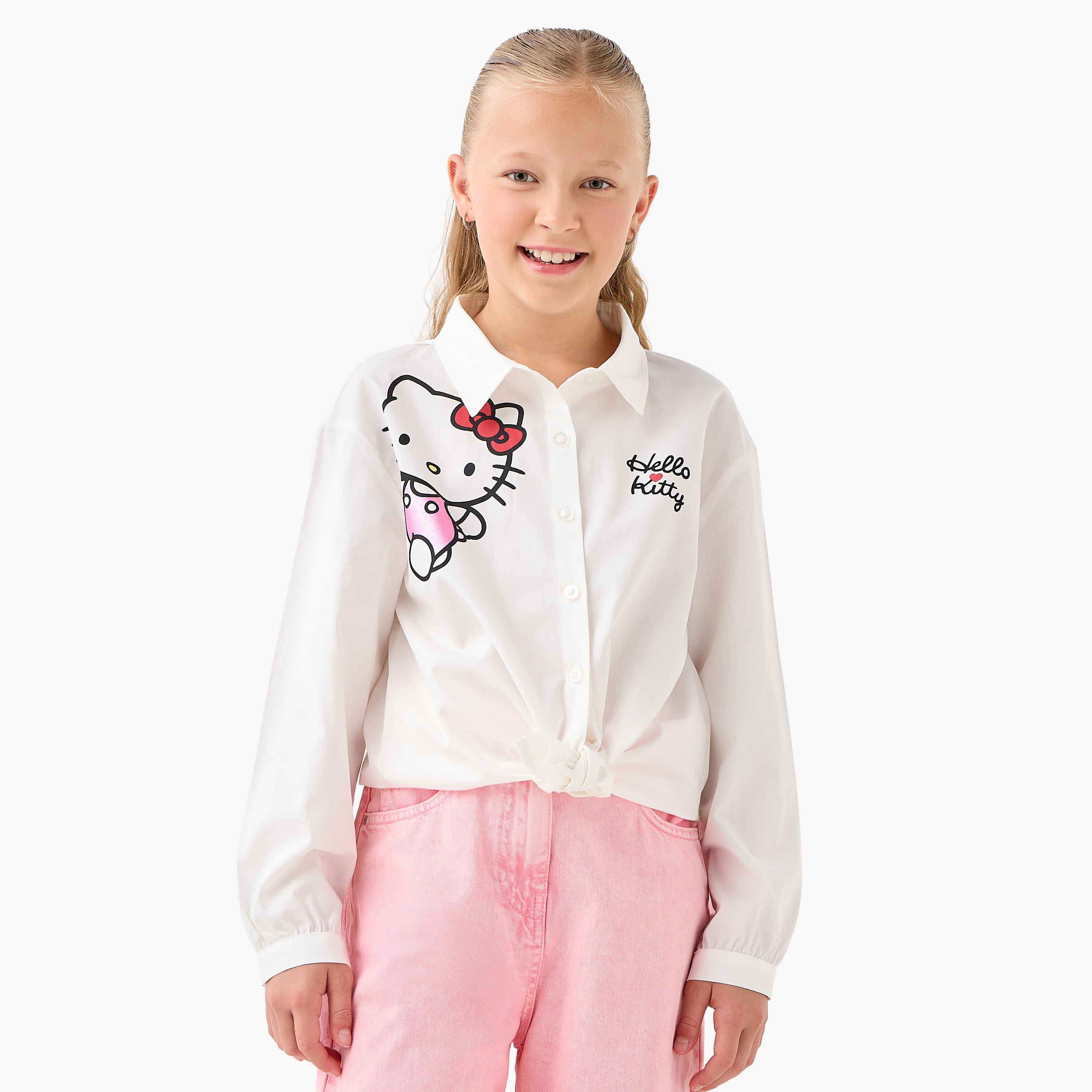 قميص بياقة للبنات بطبعات هيلو كيتي - قطن - أكمام طويلة من سانريو-girls-clothing-tshirts-image-5