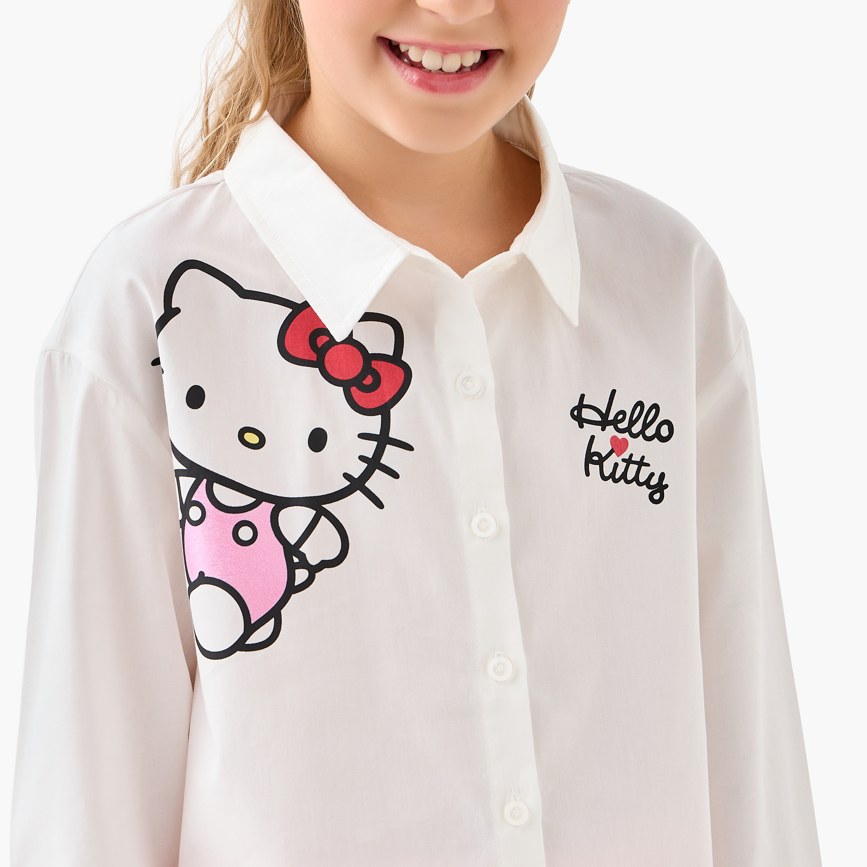 قميص بياقة للبنات بطبعات هيلو كيتي - قطن - أكمام طويلة من سانريو-girls-clothing-tshirts-image-2