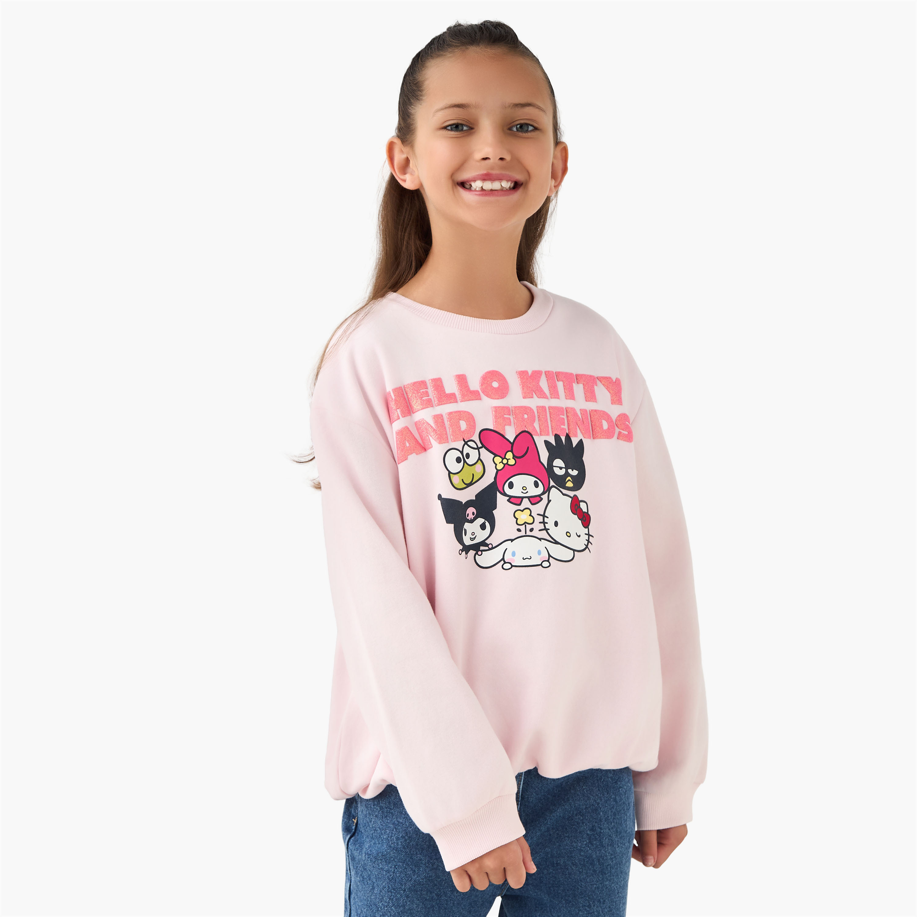 Sanrio Crew Neck Sweatshirt with Hello Kitty and Friends Print-girls-clothing-winterwear-sweatshirts-image-1