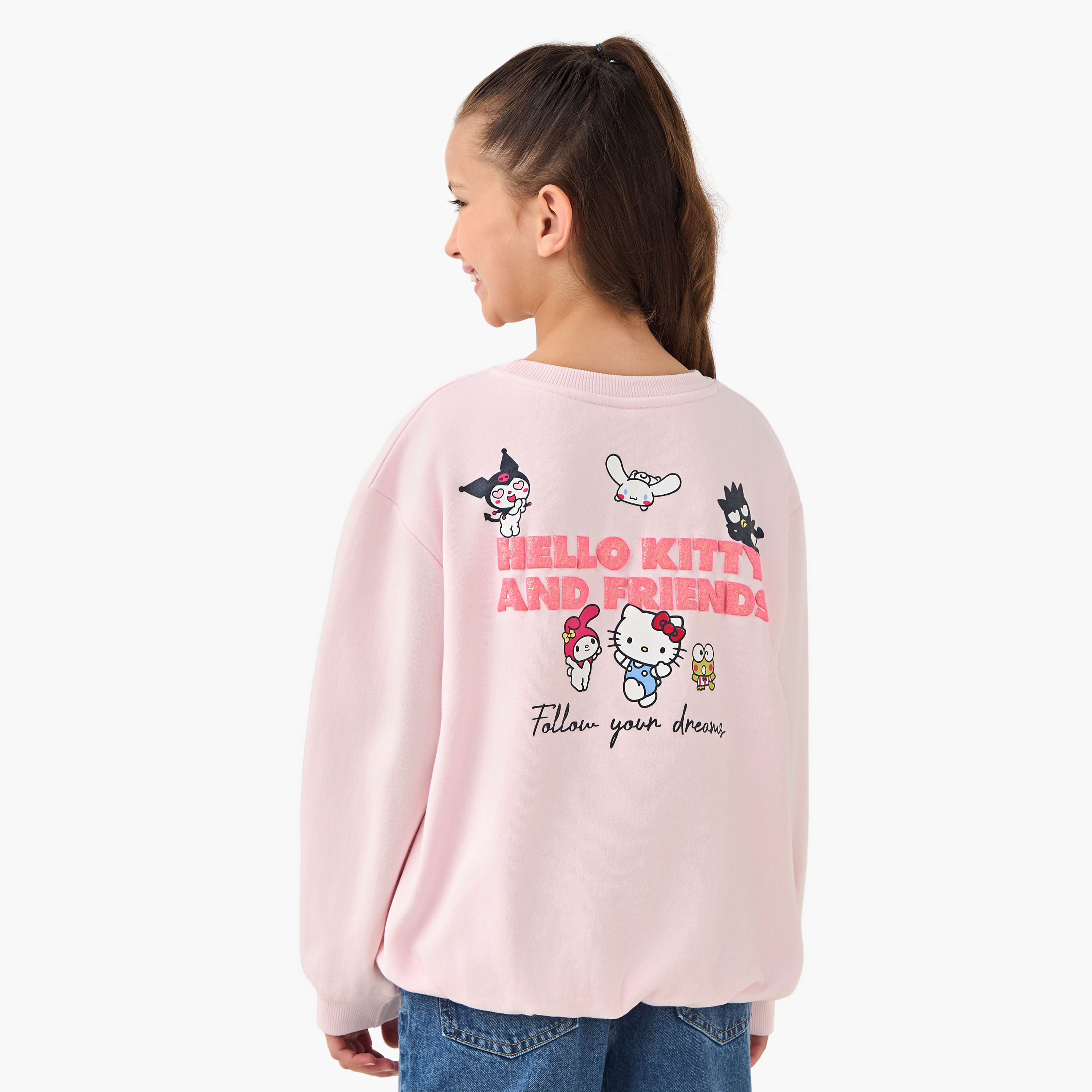 Sanrio Crew Neck Sweatshirt with Hello Kitty and Friends Print-girls-clothing-winterwear-sweatshirts-image-3