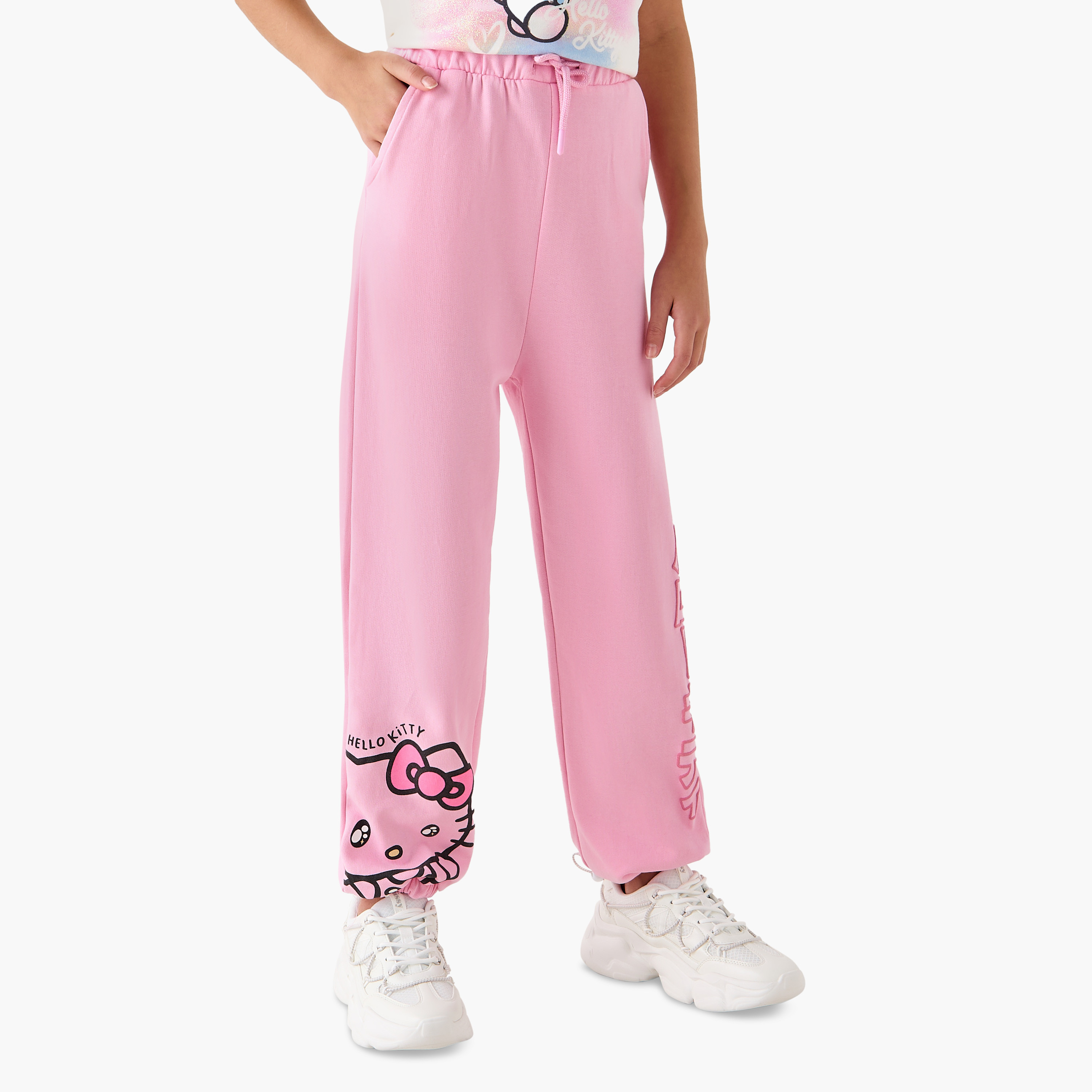 Sanrio Hello Kitty Print Joggers with Drawstring Closure and Pockets-girls-clothing-bottoms-joggersandtrackpants-image-1