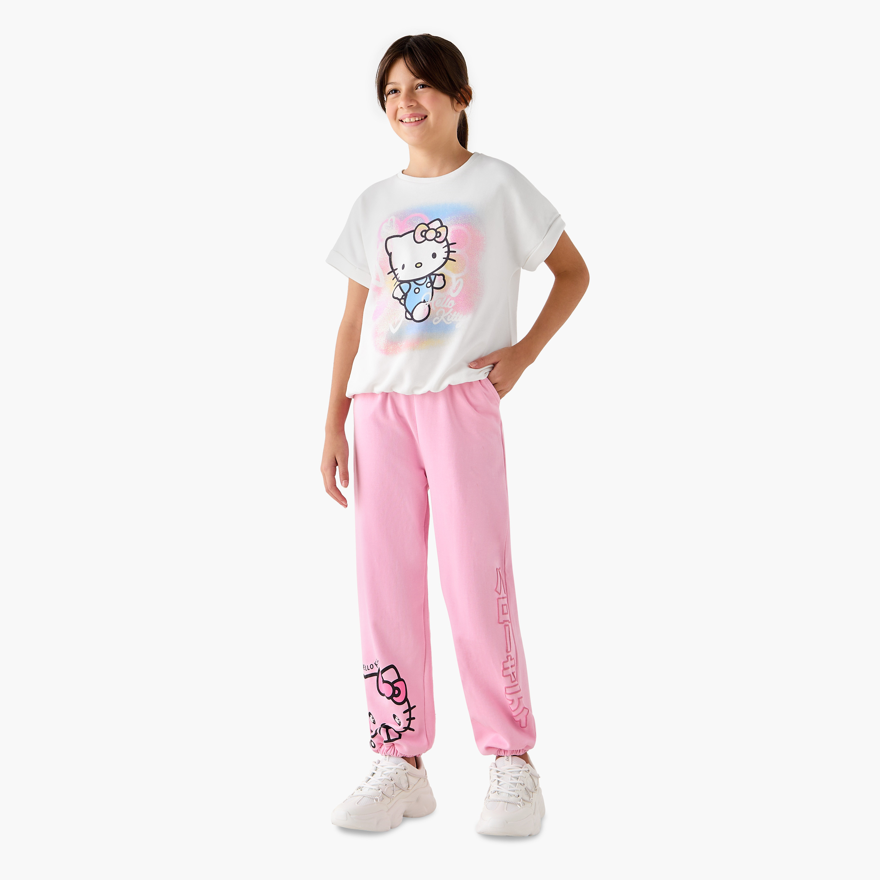 Sanrio Hello Kitty Print Joggers with Drawstring Closure and Pockets-girls-clothing-bottoms-joggersandtrackpants-image-2