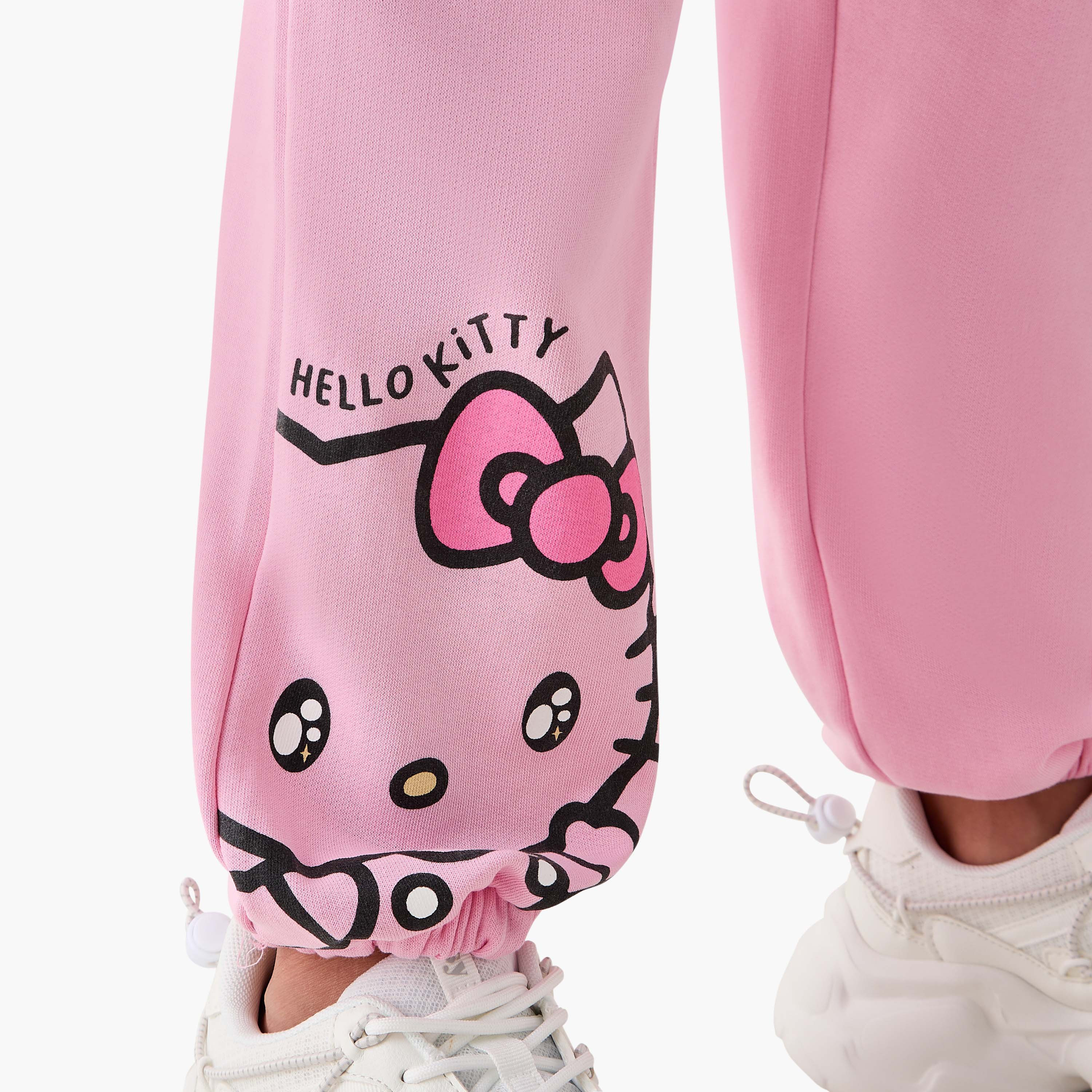 Sanrio Hello Kitty Print Joggers with Drawstring Closure and Pockets-girls-clothing-bottoms-joggersandtrackpants-image-5