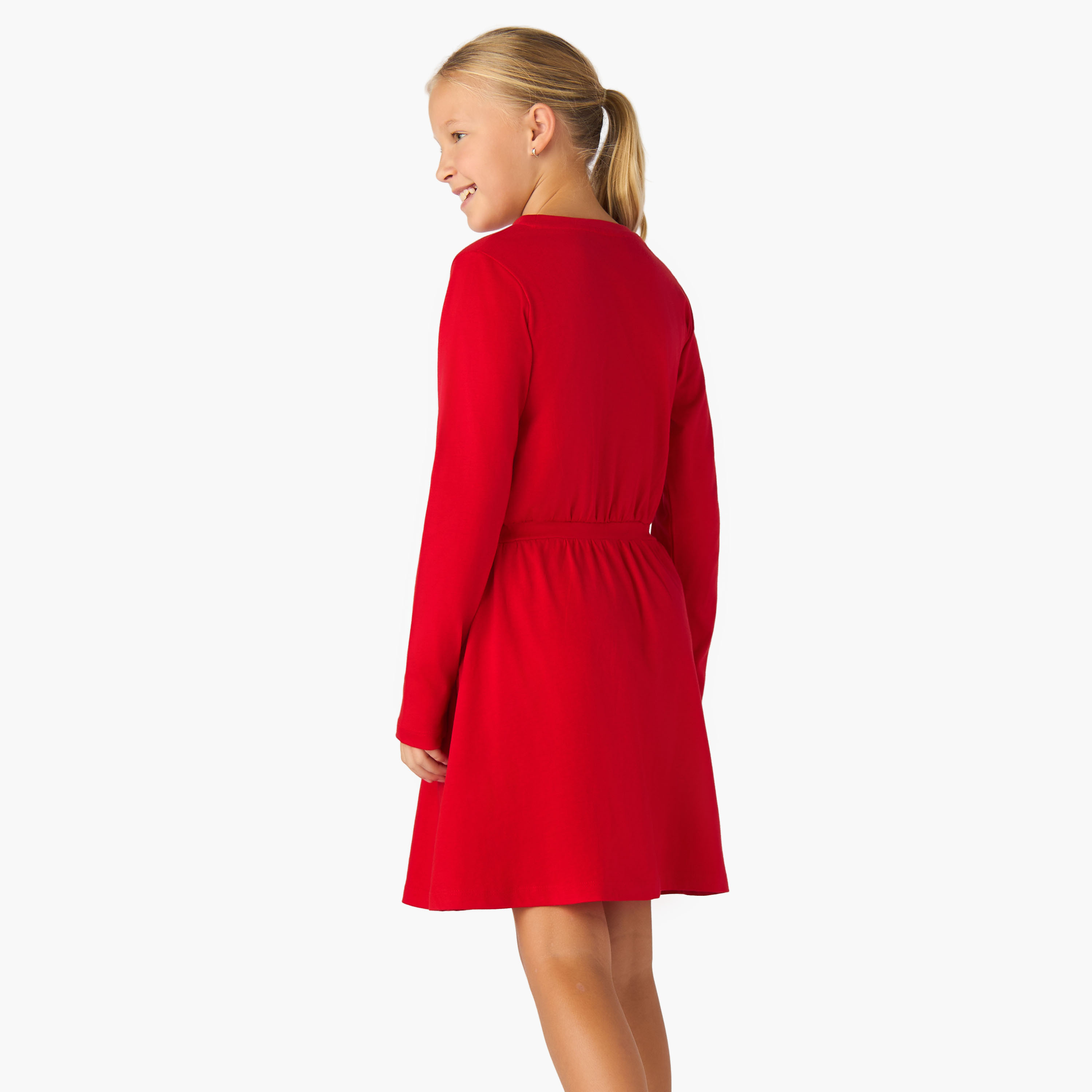 فستان بطول الركبة وياقة مستديرة وأكمام طويلة وطبعات يوم الإمارات الوطني من سانريو-girls-clothing-dressesandjumpsuits-image-3