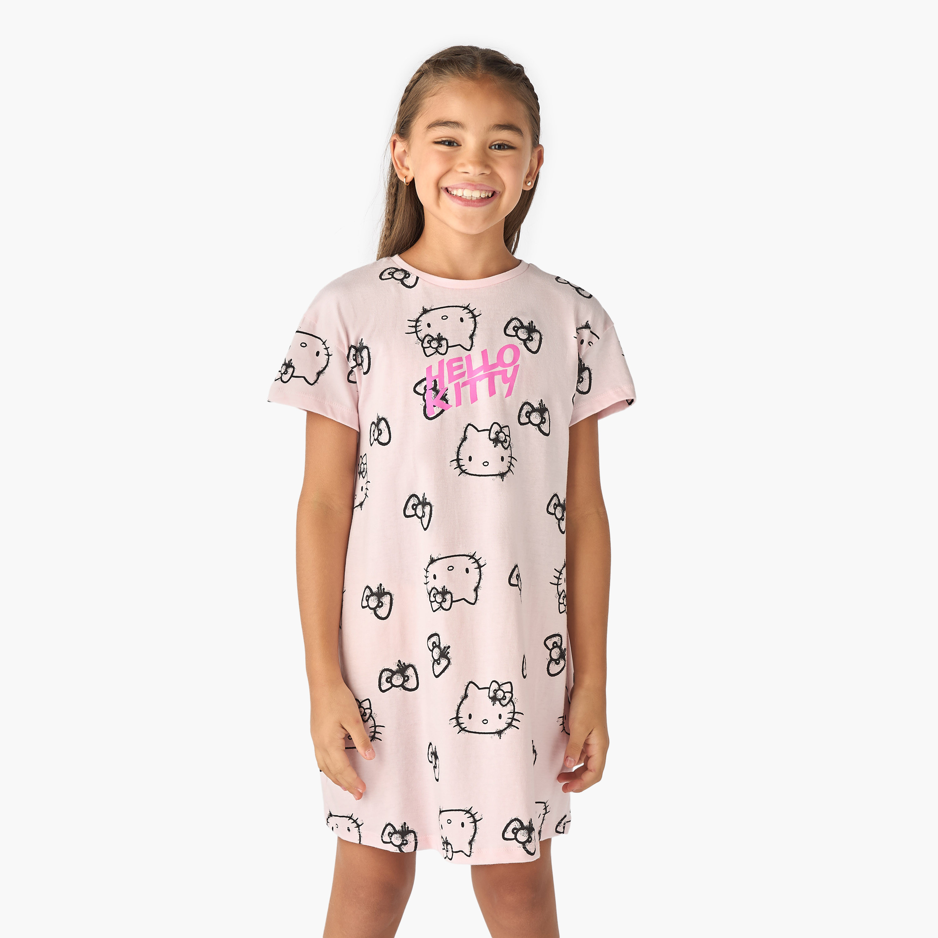 Sanrio Hello Kitty Print A-line Dress with Short Sleeves-girls-clothing-dressesandjumpsuits-image-1