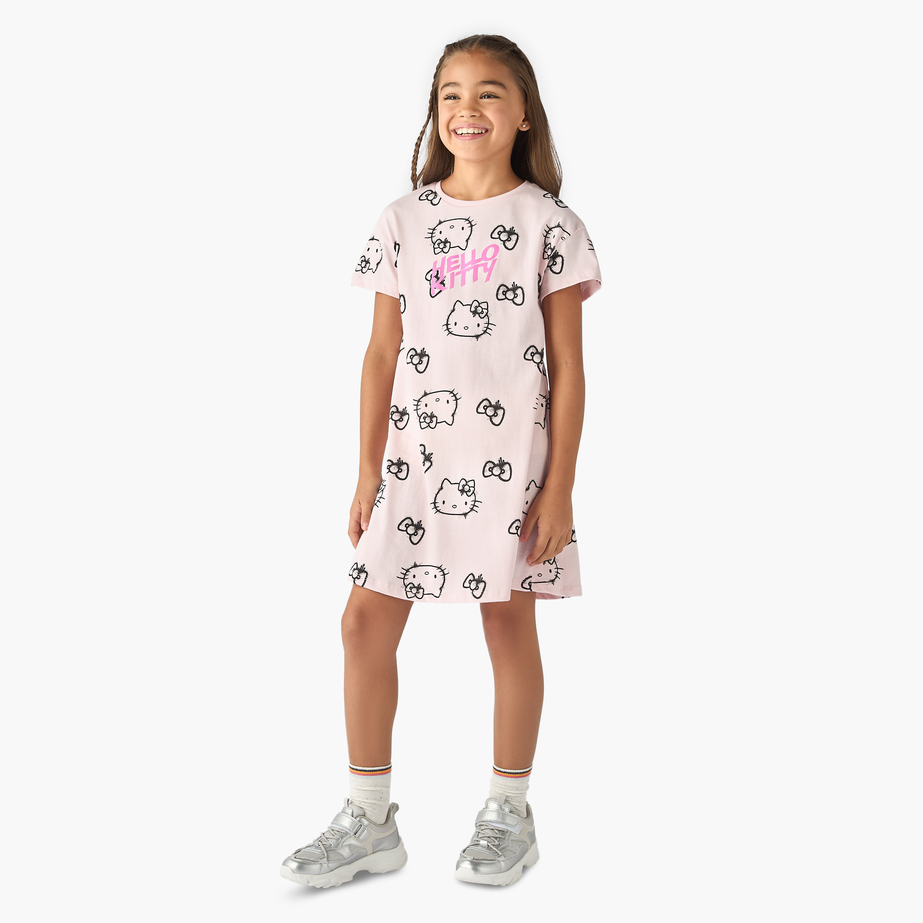 Sanrio Hello Kitty Print A-line Dress with Short Sleeves-girls-clothing-dressesandjumpsuits-image-2