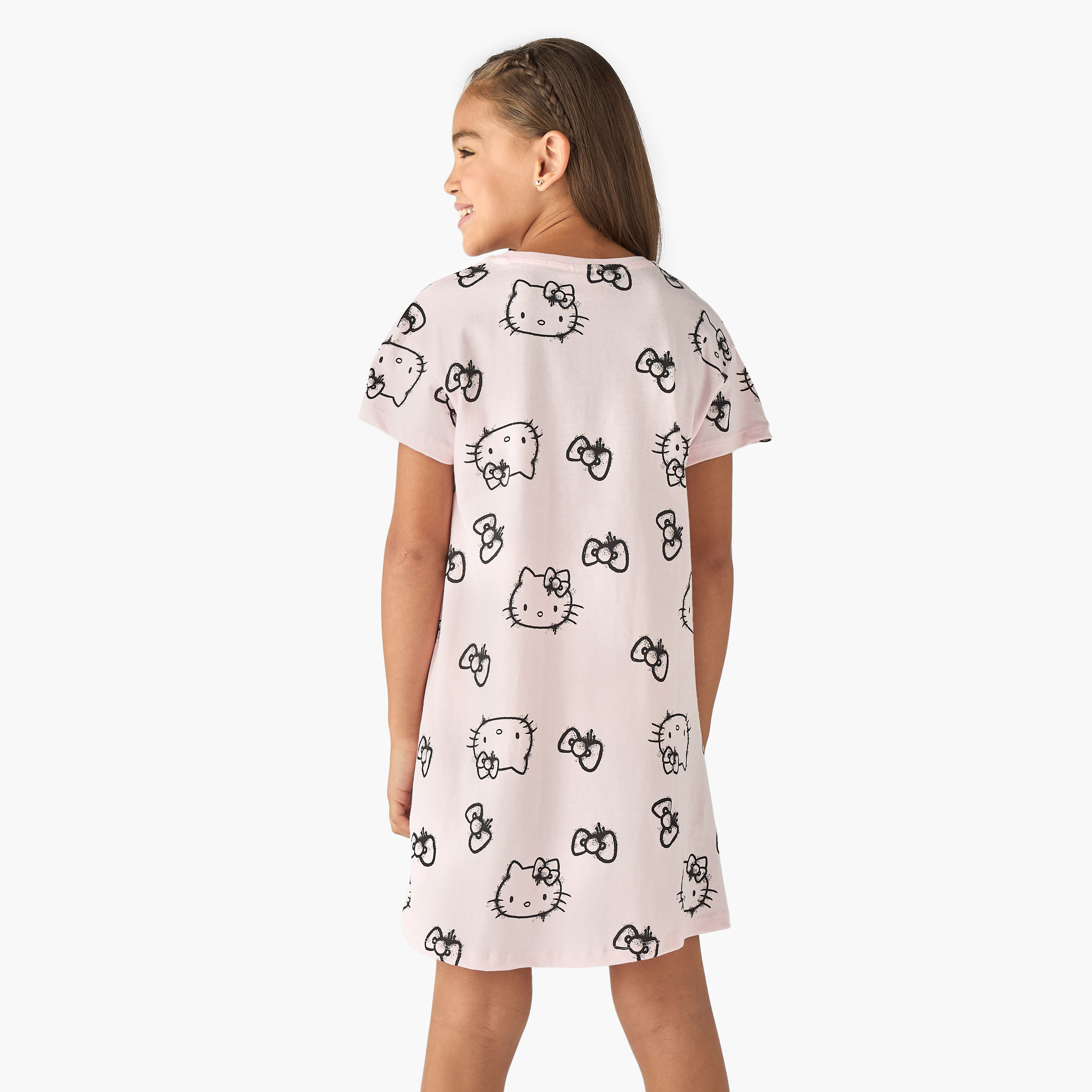 Sanrio Hello Kitty Print A-line Dress with Short Sleeves-girls-clothing-dressesandjumpsuits-image-3