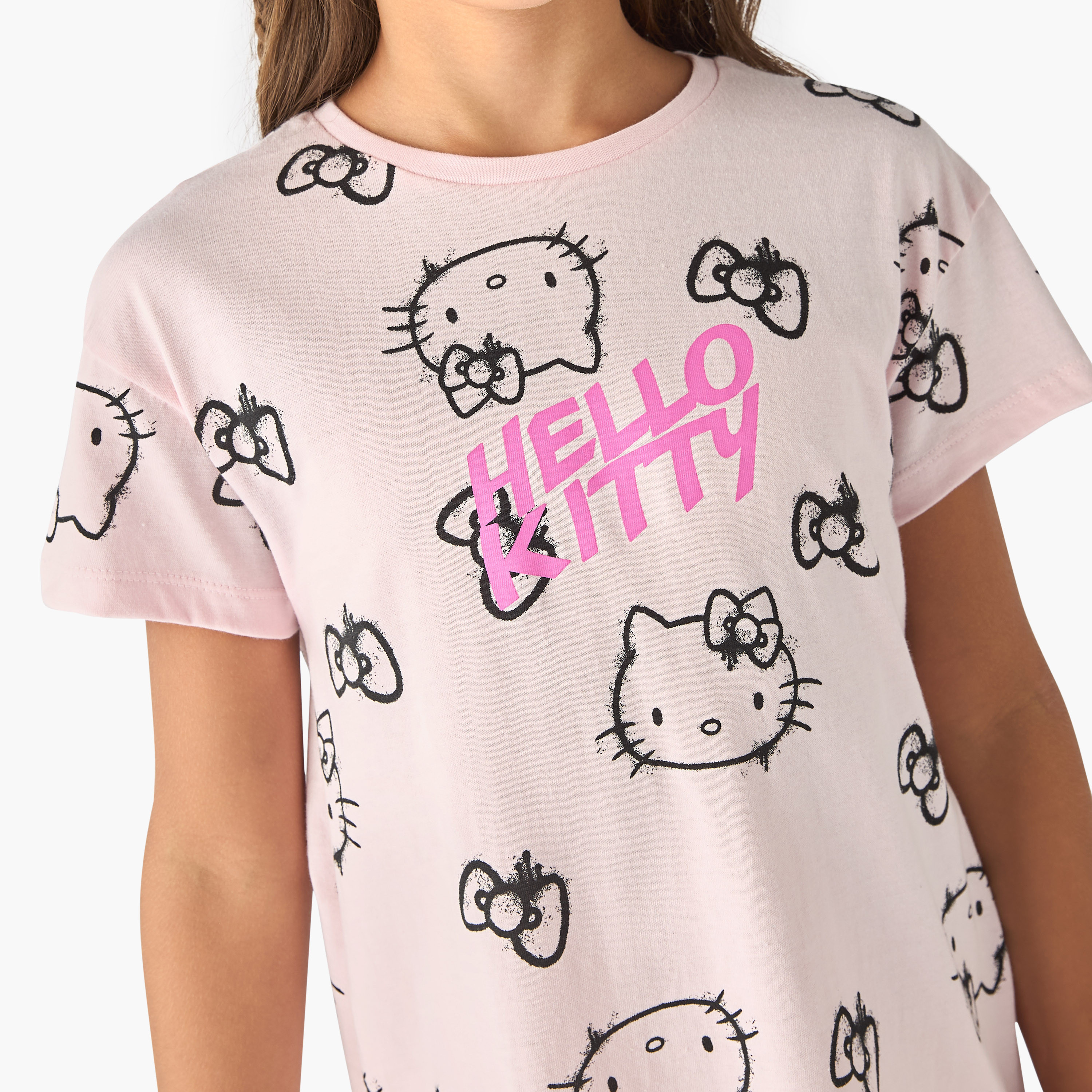 Sanrio Hello Kitty Print A-line Dress with Short Sleeves-girls-clothing-dressesandjumpsuits-image-4