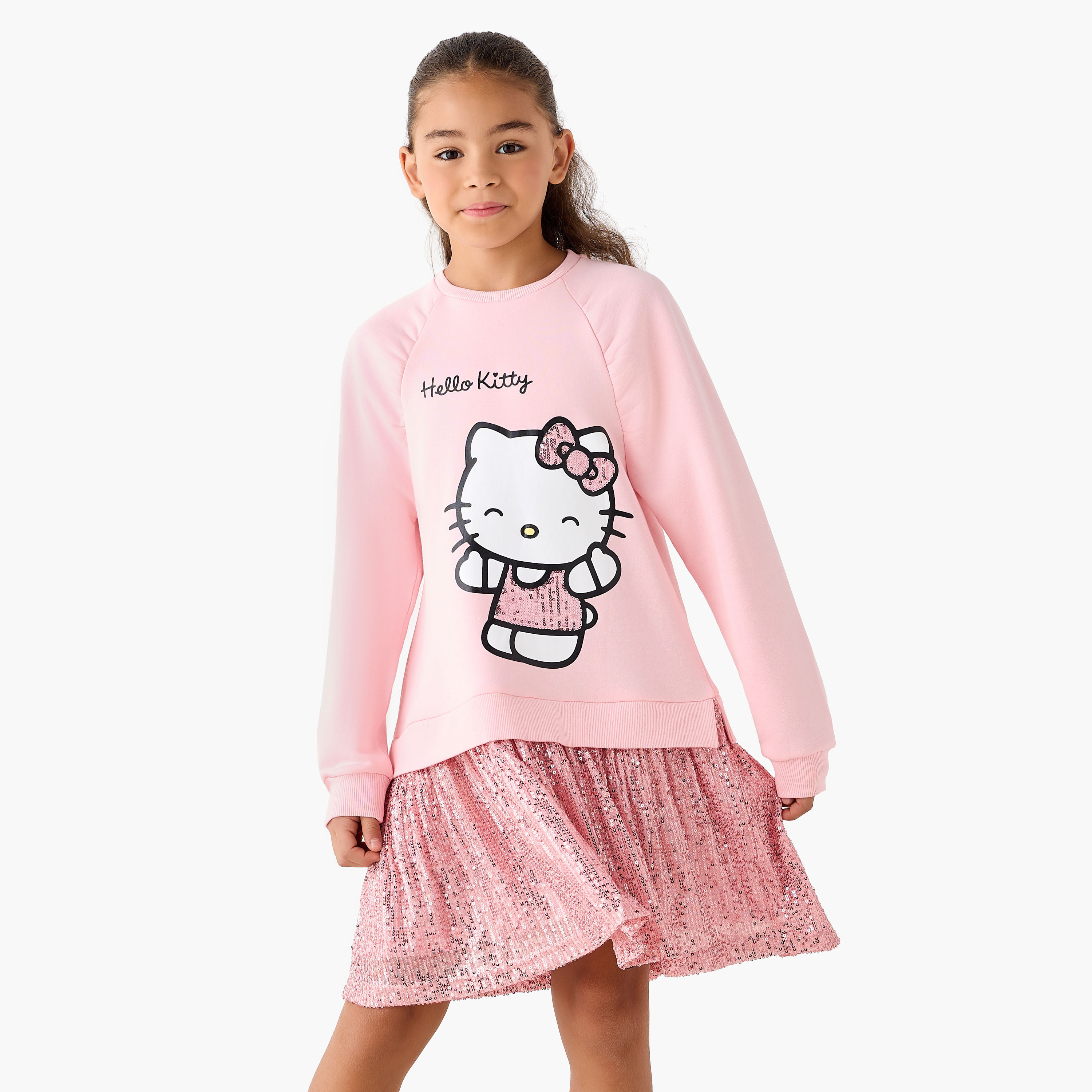 Sanrio Round Neck Long Sleeves Sweat Dress with Hello Kitty Print-girls-clothing-dressesandjumpsuits-image-1