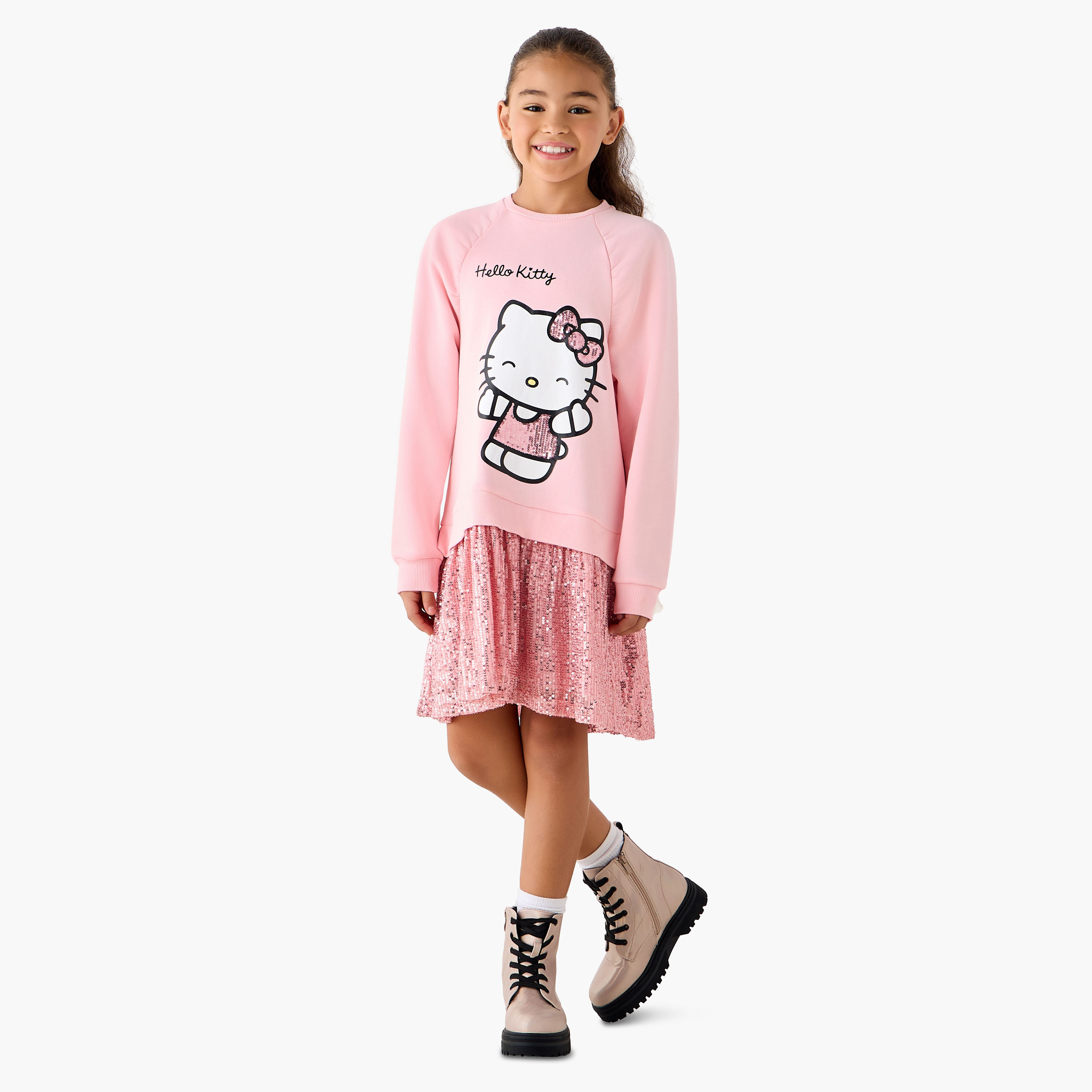 Sanrio Round Neck Long Sleeves Sweat Dress with Hello Kitty Print-girls-clothing-dressesandjumpsuits-image-2