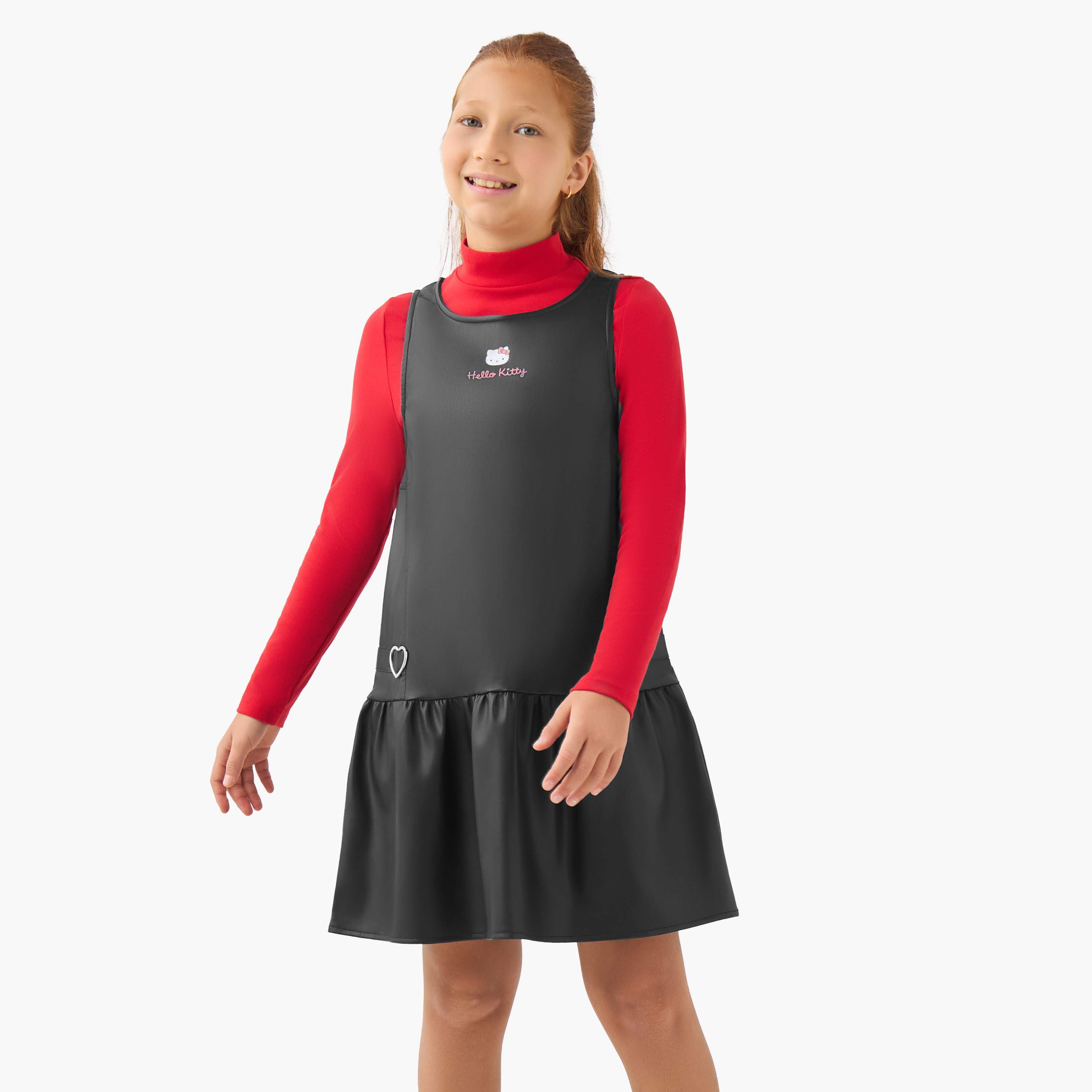Sanrio High Neck Long Sleeves T-shirt and Drop Waist Dress Set with Hello Kitty Print-girls-clothing-dressesandjumpsuits-image-1