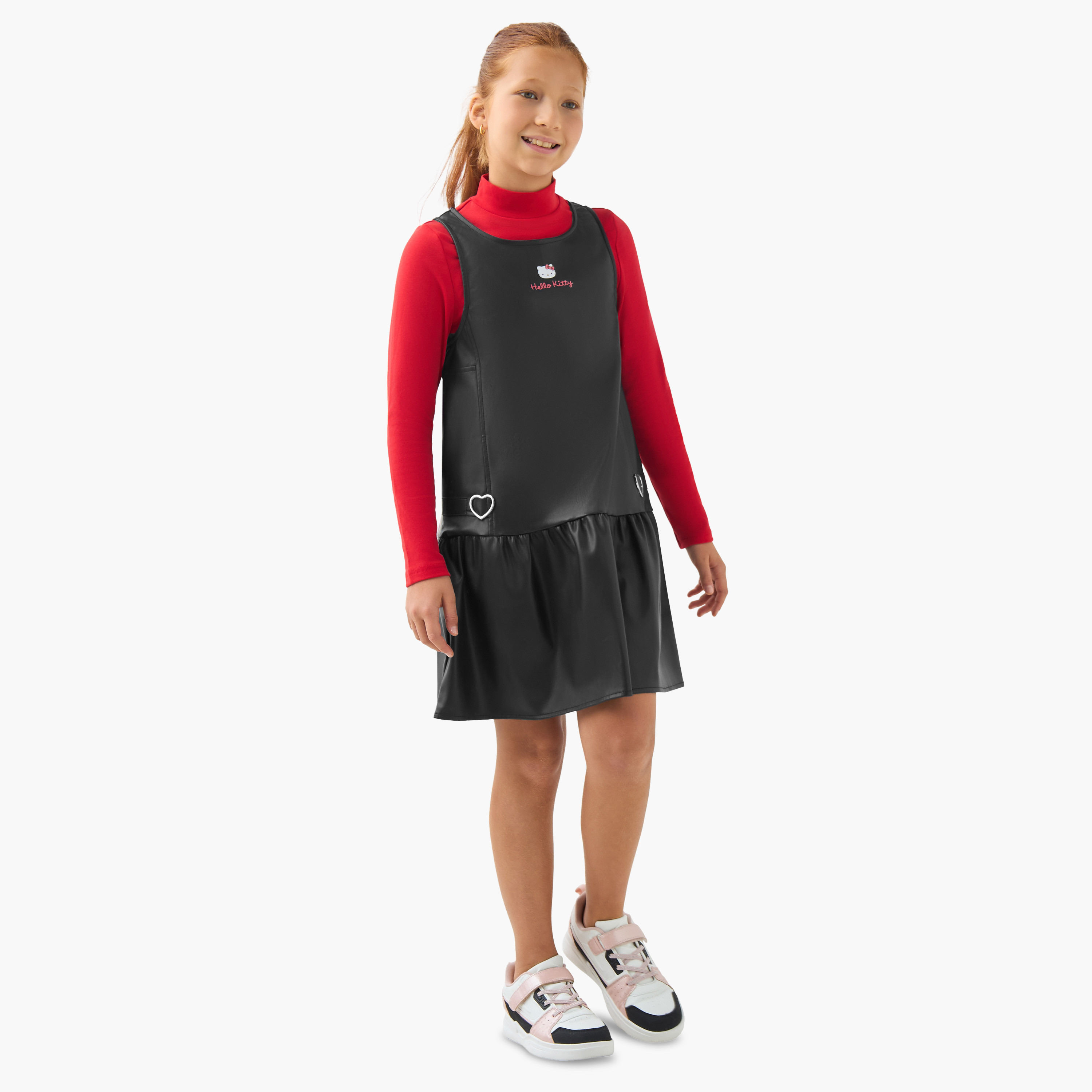 Sanrio High Neck Long Sleeves T-shirt and Drop Waist Dress Set with Hello Kitty Print-girls-clothing-dressesandjumpsuits-image-2