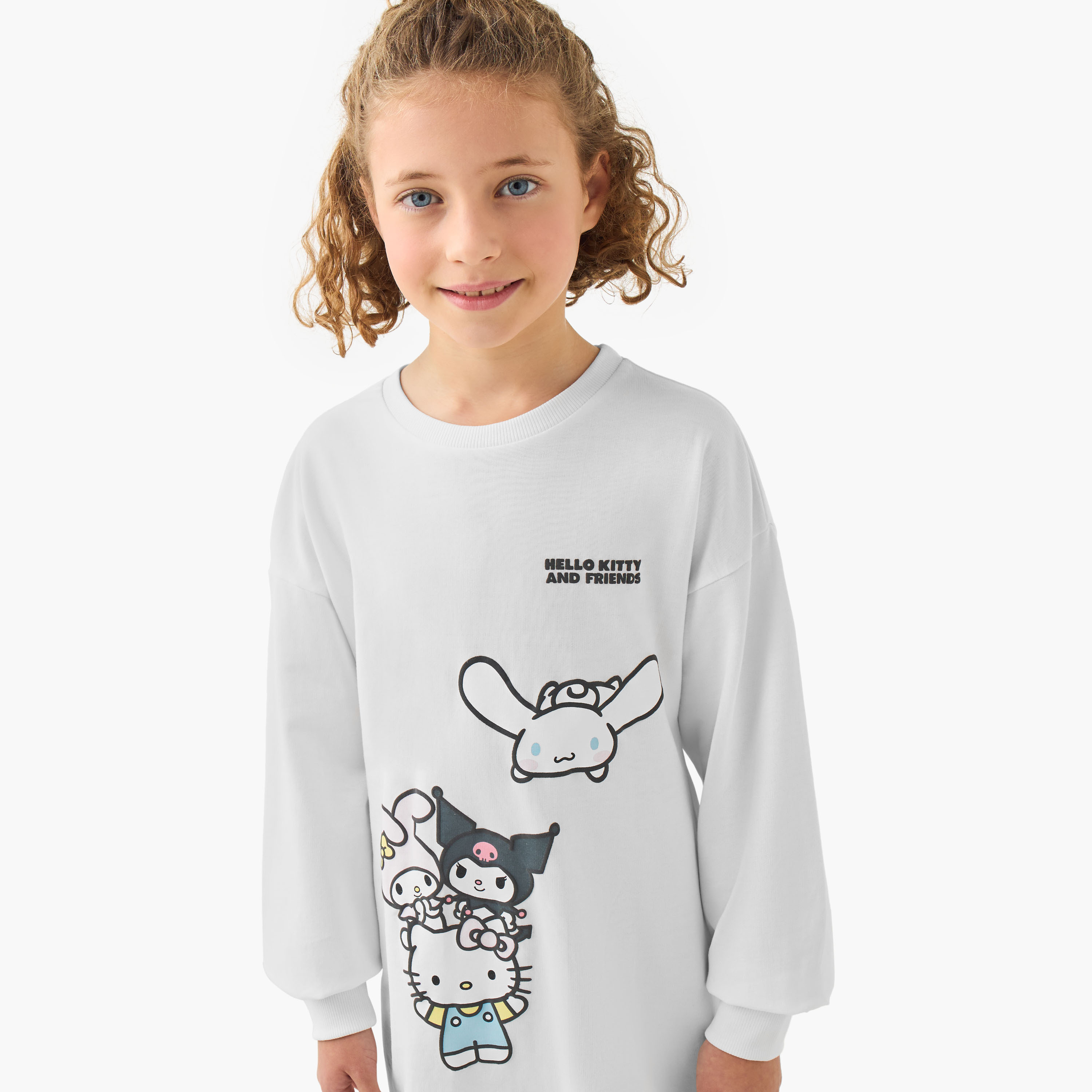 Sanrio Crew Neck Long Sleeves Knee Length Dress with Hello Kitty Print-girls-clothing-dressesandjumpsuits-image-4