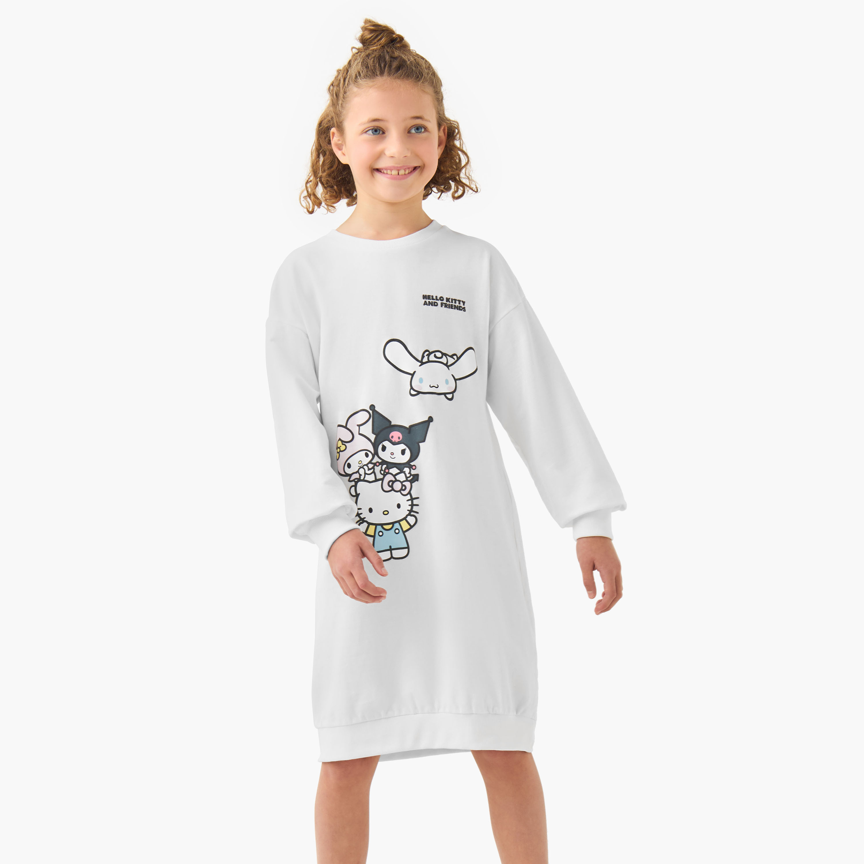 Sanrio Crew Neck Long Sleeves Knee Length Dress with Hello Kitty Print-girls-clothing-dressesandjumpsuits-image-6