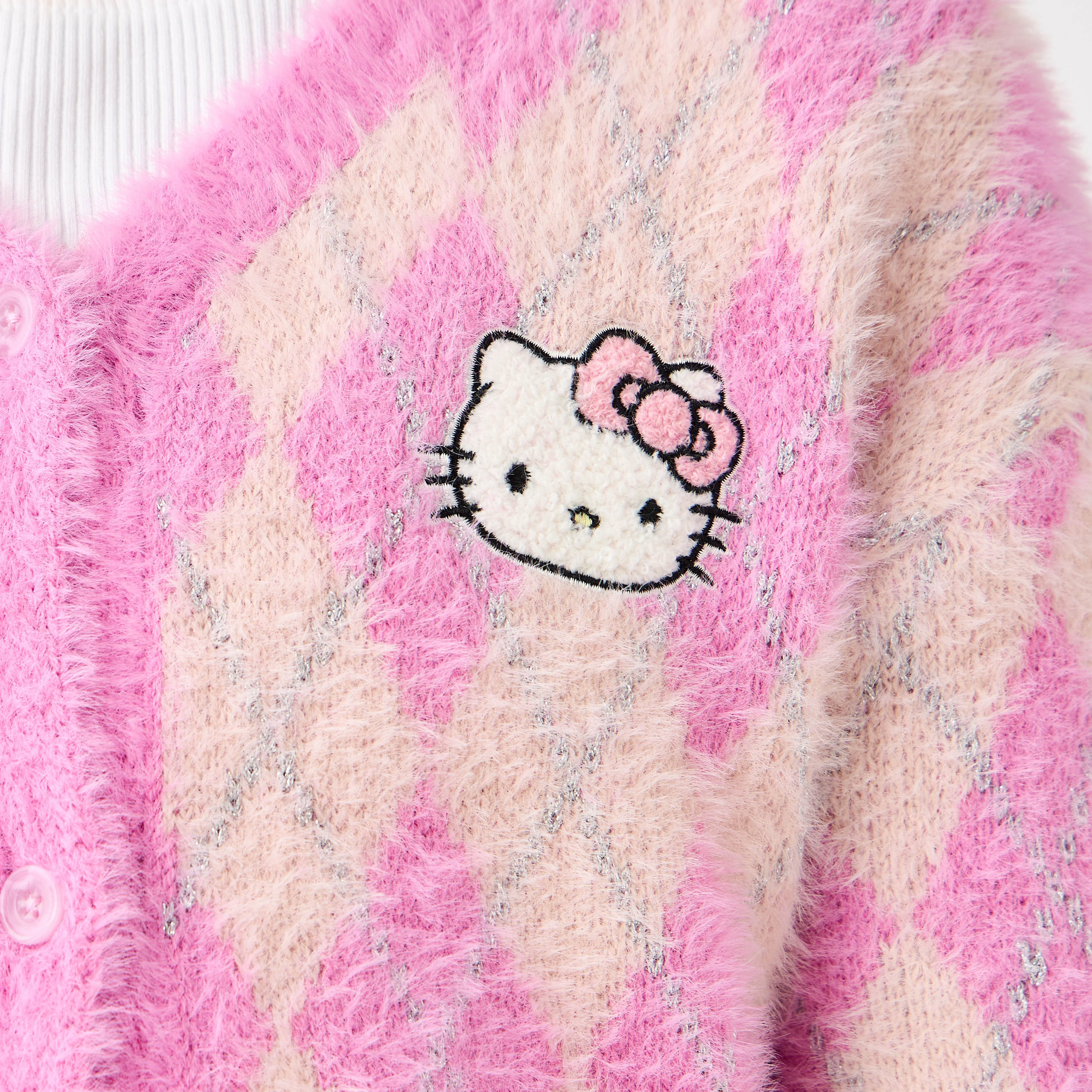 كارديجان بياقة V وأكمام طويلة وزخارف هيلو كيتي من سانريو-girls-clothing-winterwear-jacketsandcoats-image-1