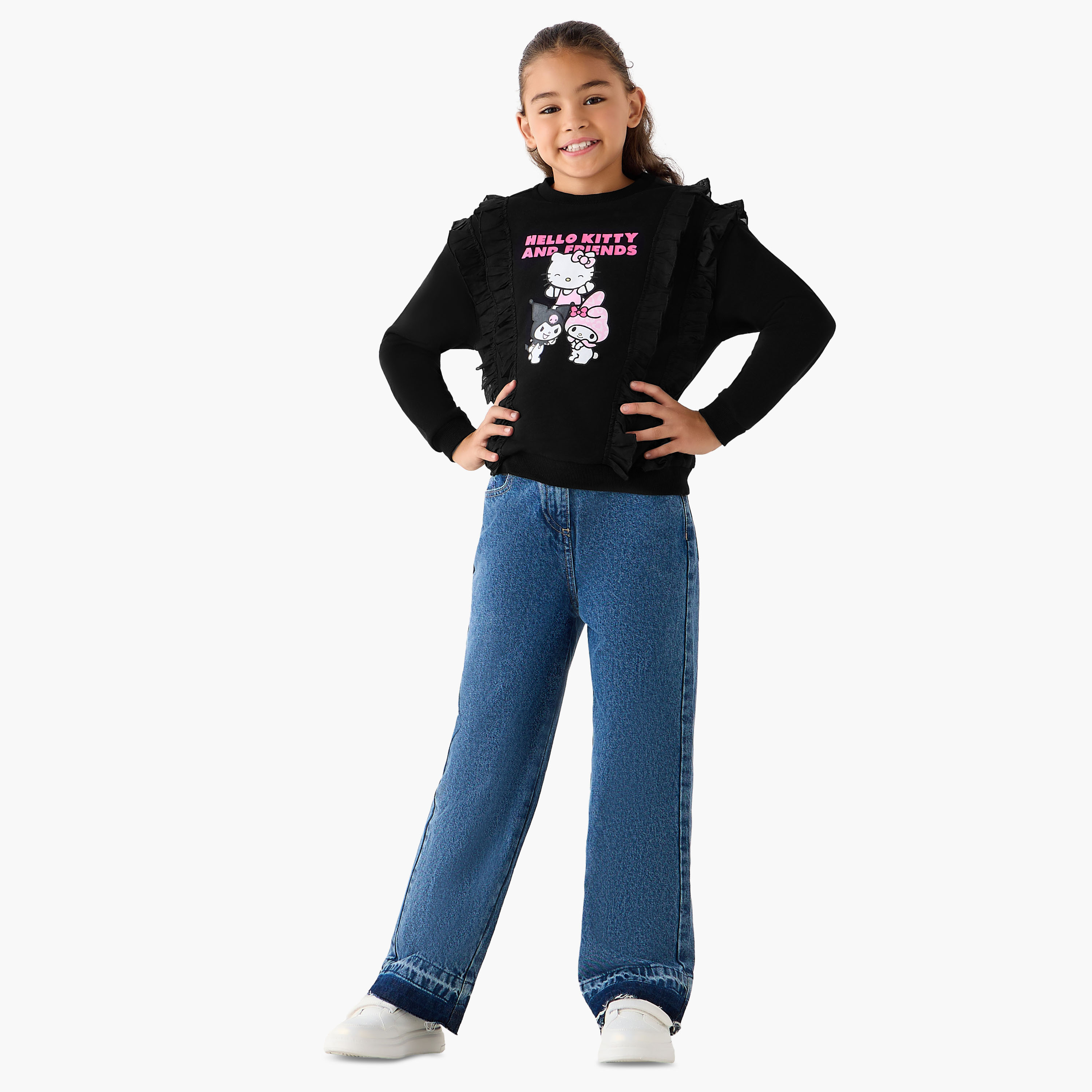 Sanrio Hello Kitty Print Sweatshirt with Ruffle Detail Sleeves-girls-clothing-sweatshirts-image-2