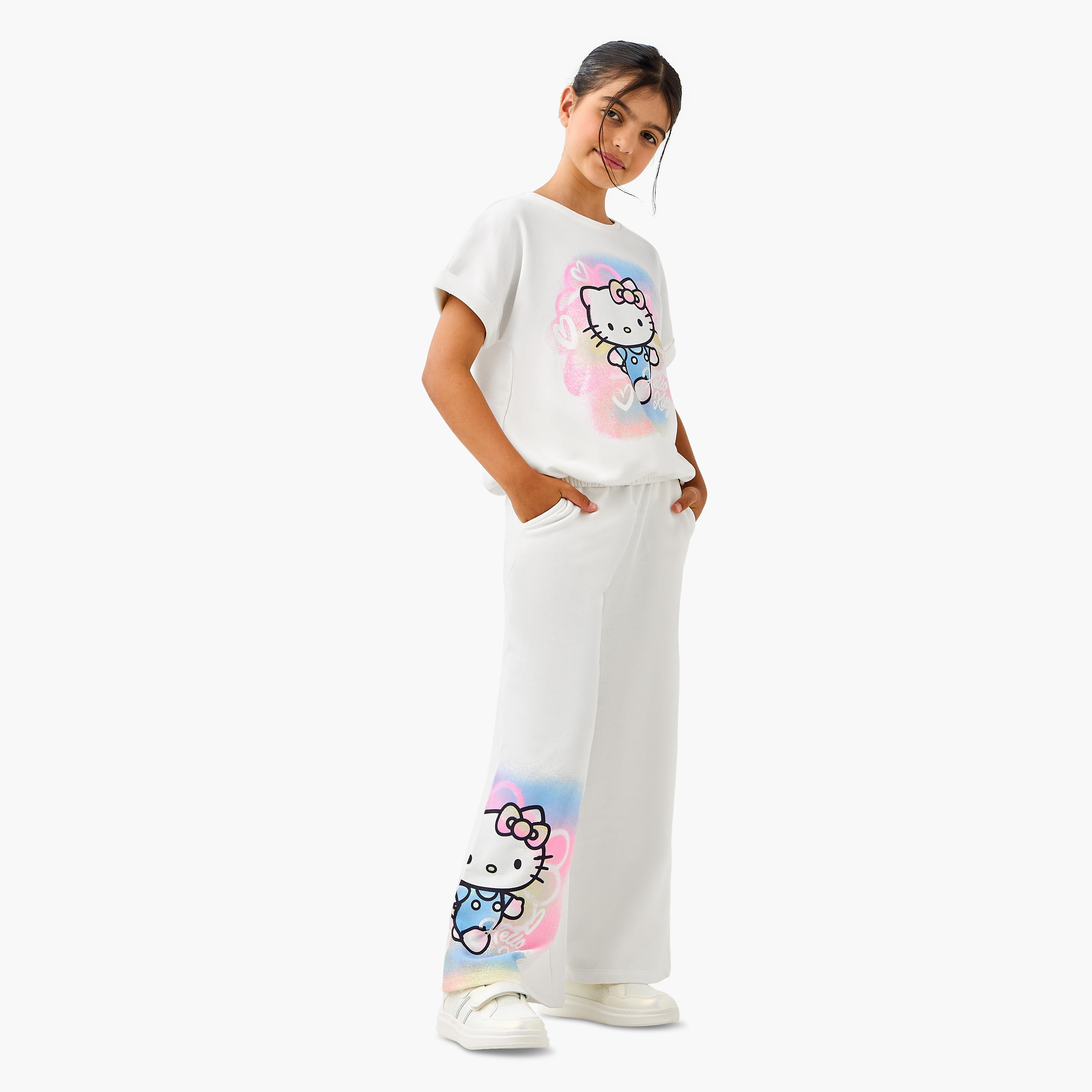 Sanrio Hello Kitty Print T-shirt and Pants Set-girls-clothing-setsandcoords-image-1