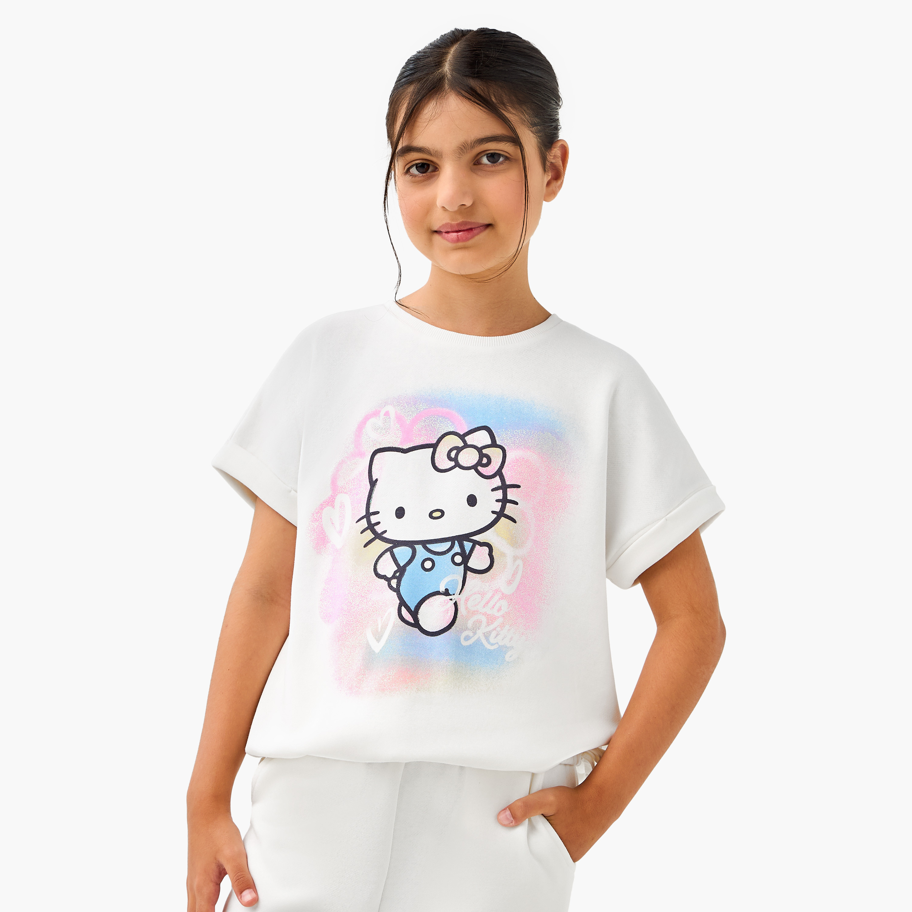 Sanrio Hello Kitty Print T-shirt and Pants Set-girls-clothing-setsandcoords-image-2