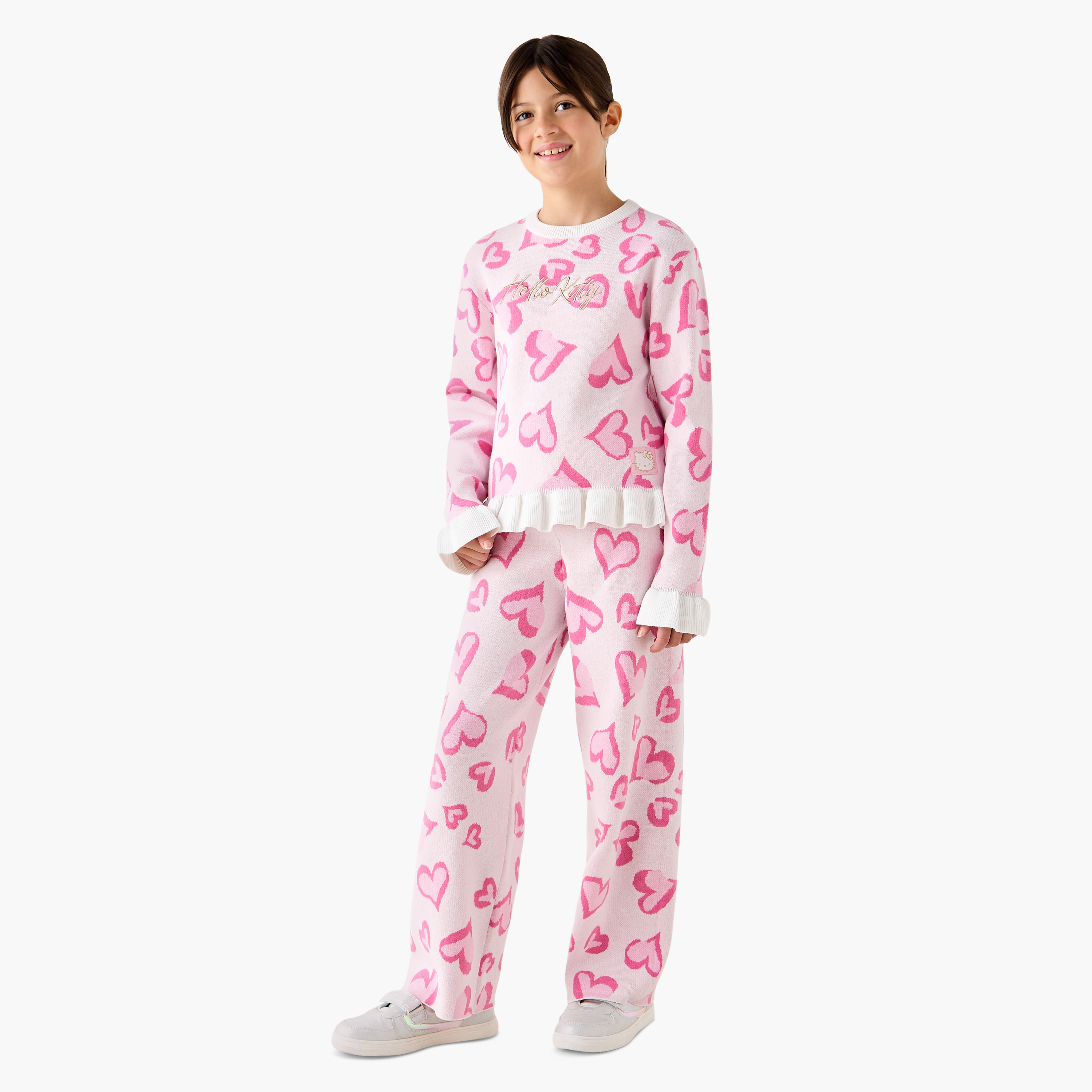 Hello Kitty Heart Print Top and Pants Set-girls-clothing-winterwear-setsandcoords-image-1