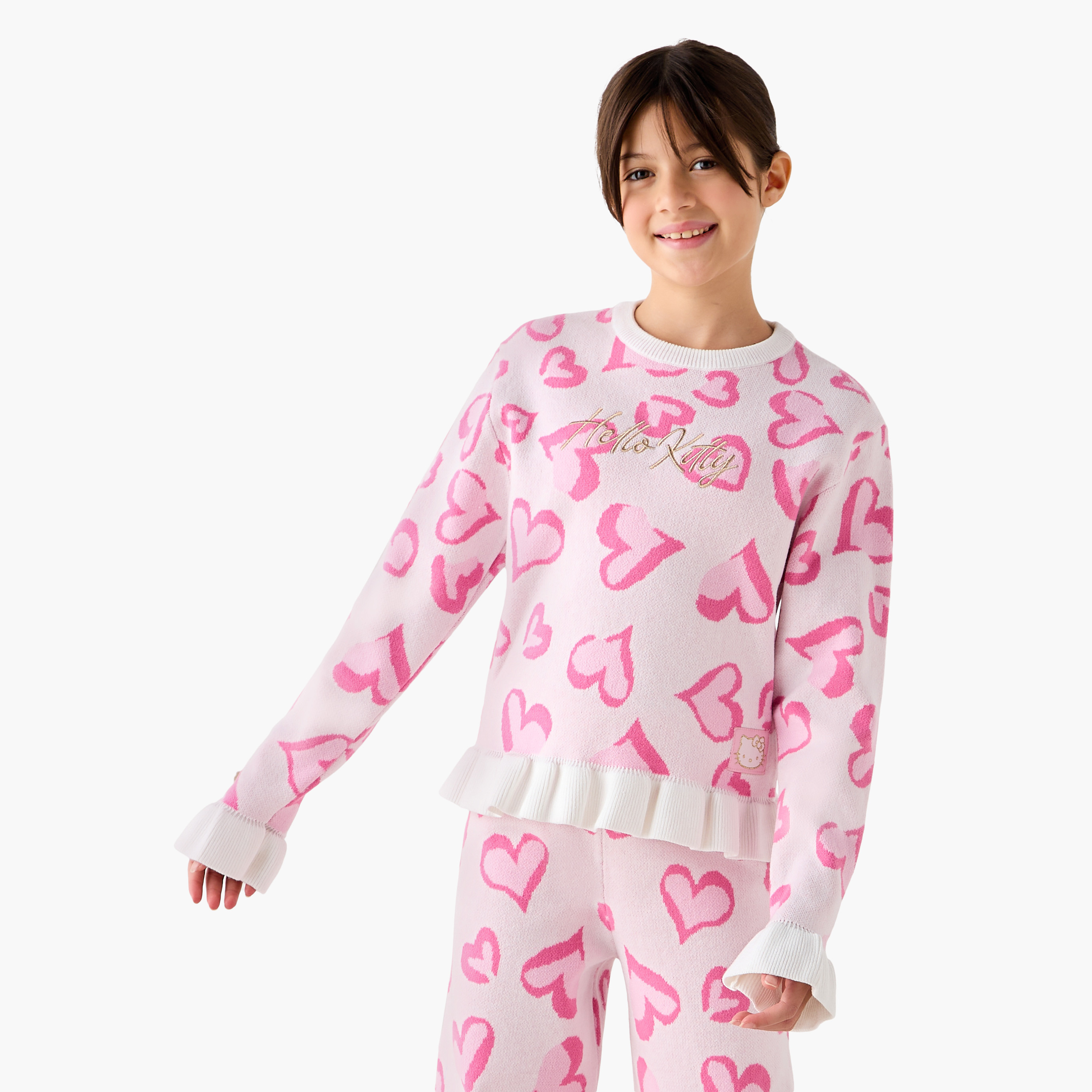 Hello Kitty Heart Print Top and Pants Set-girls-clothing-winterwear-setsandcoords-image-2