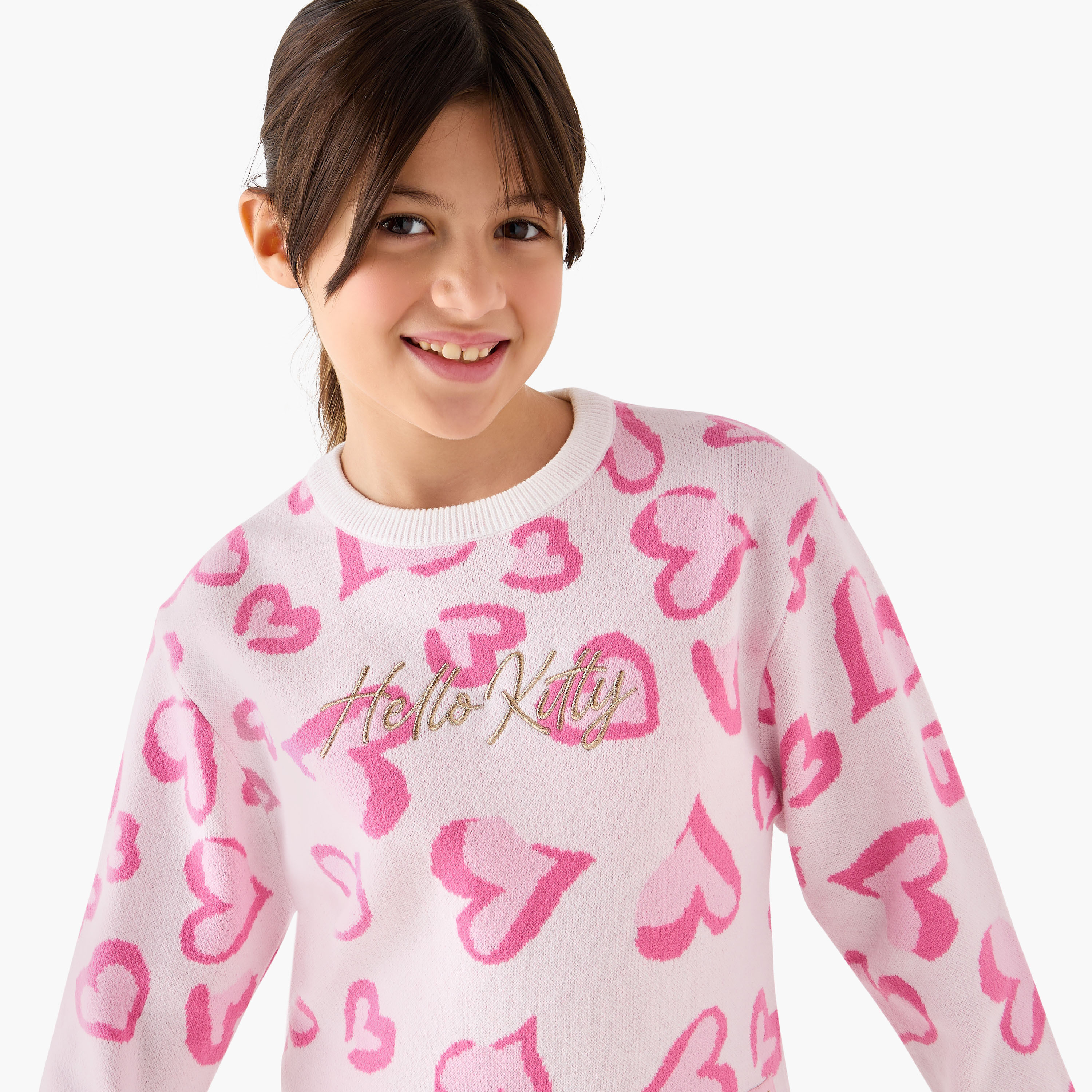 Hello Kitty Heart Print Top and Pants Set-girls-clothing-winterwear-setsandcoords-image-5