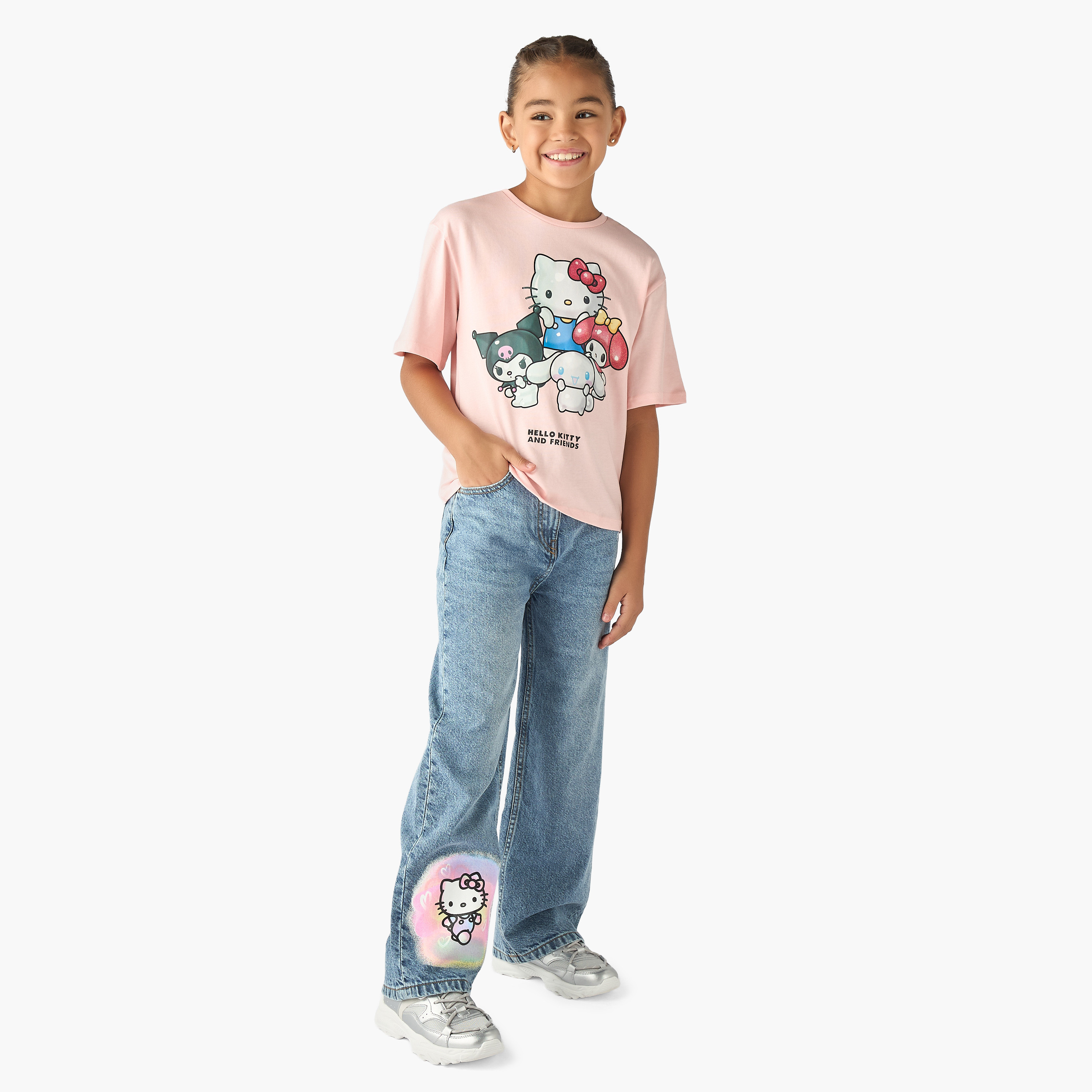 Sanrio Hello Kitty Print Jeans with Button Closure-girls-clothing-bottoms-jeansandjeggings-image-2