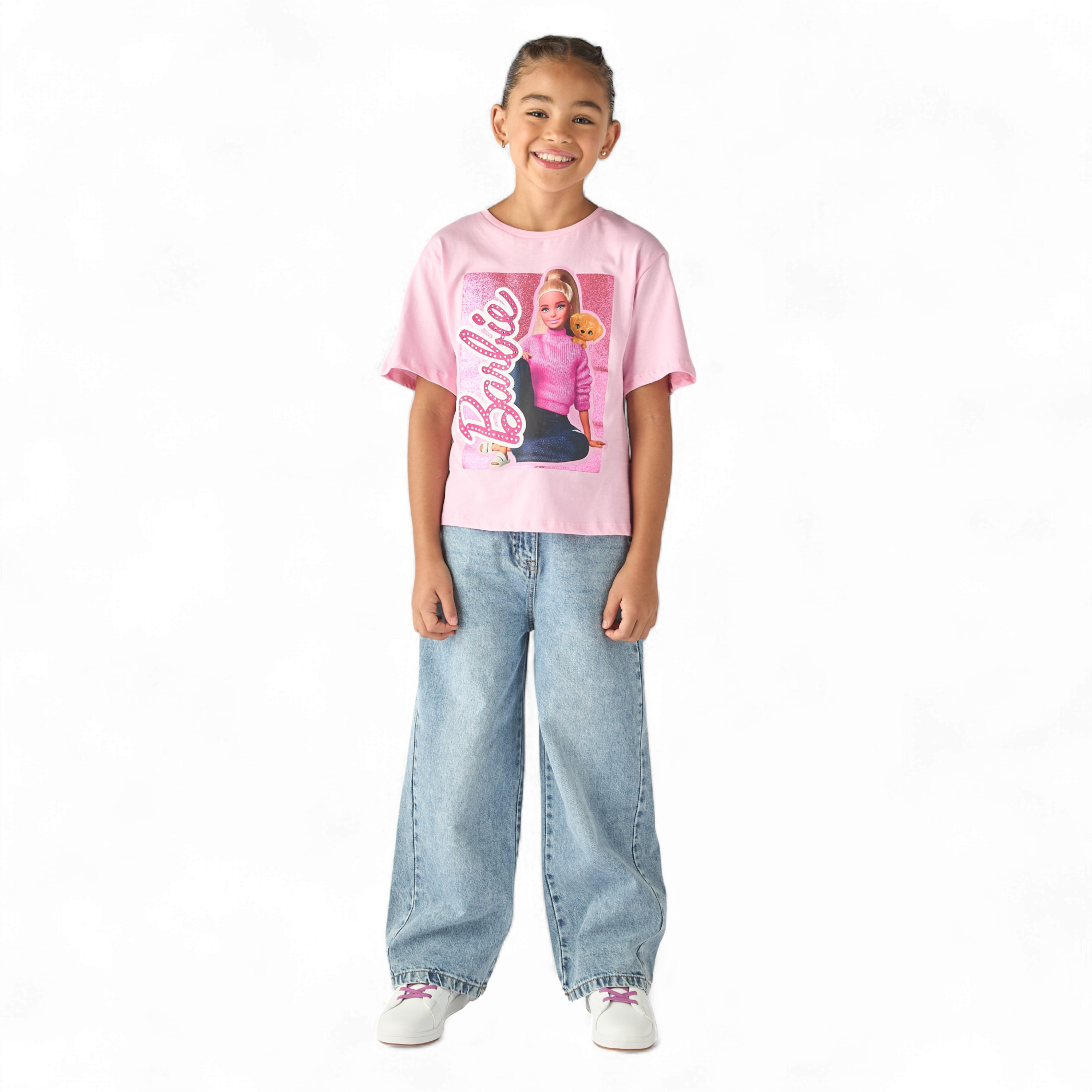 Barbie Graphic Print T-shirt with Short Sleeves-girls-clothing-tshirts-image-2