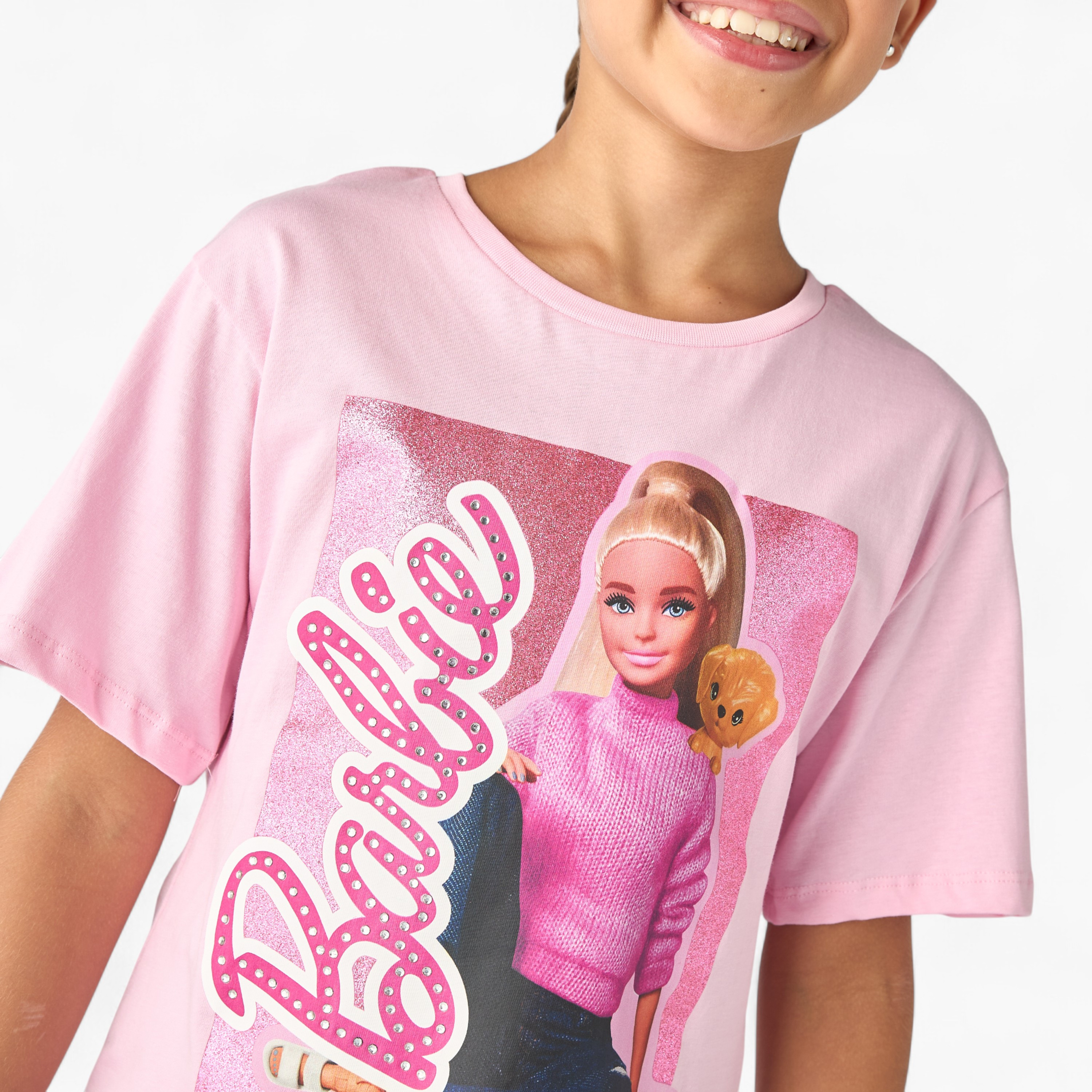 Barbie Graphic Print T-shirt with Short Sleeves-girls-clothing-tshirts-image-4