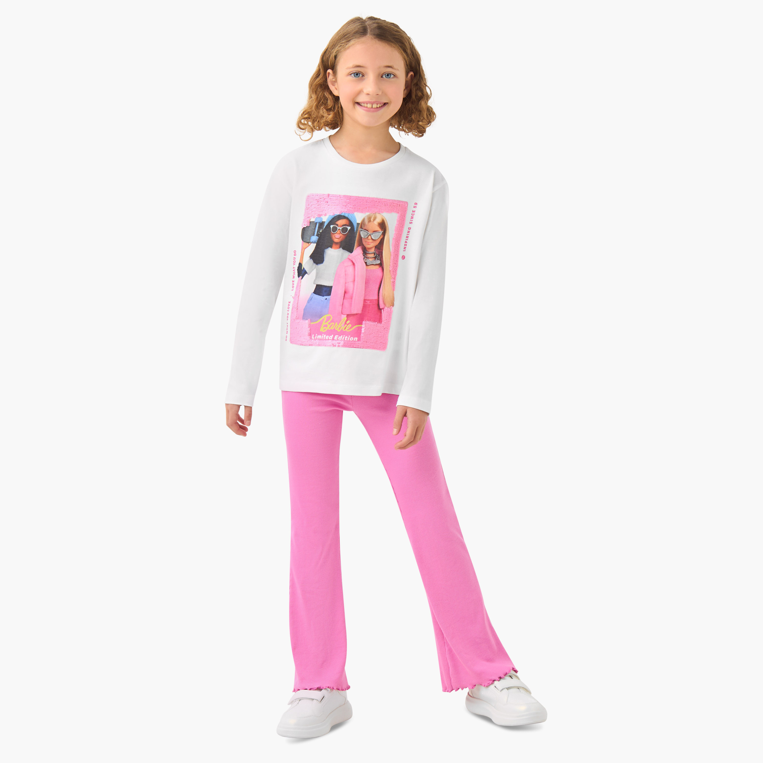 Girls T-shirt with Sequin Detail Barbie Print - Cotton - Long Sleeves-girls-clothing-tshirts-image-2