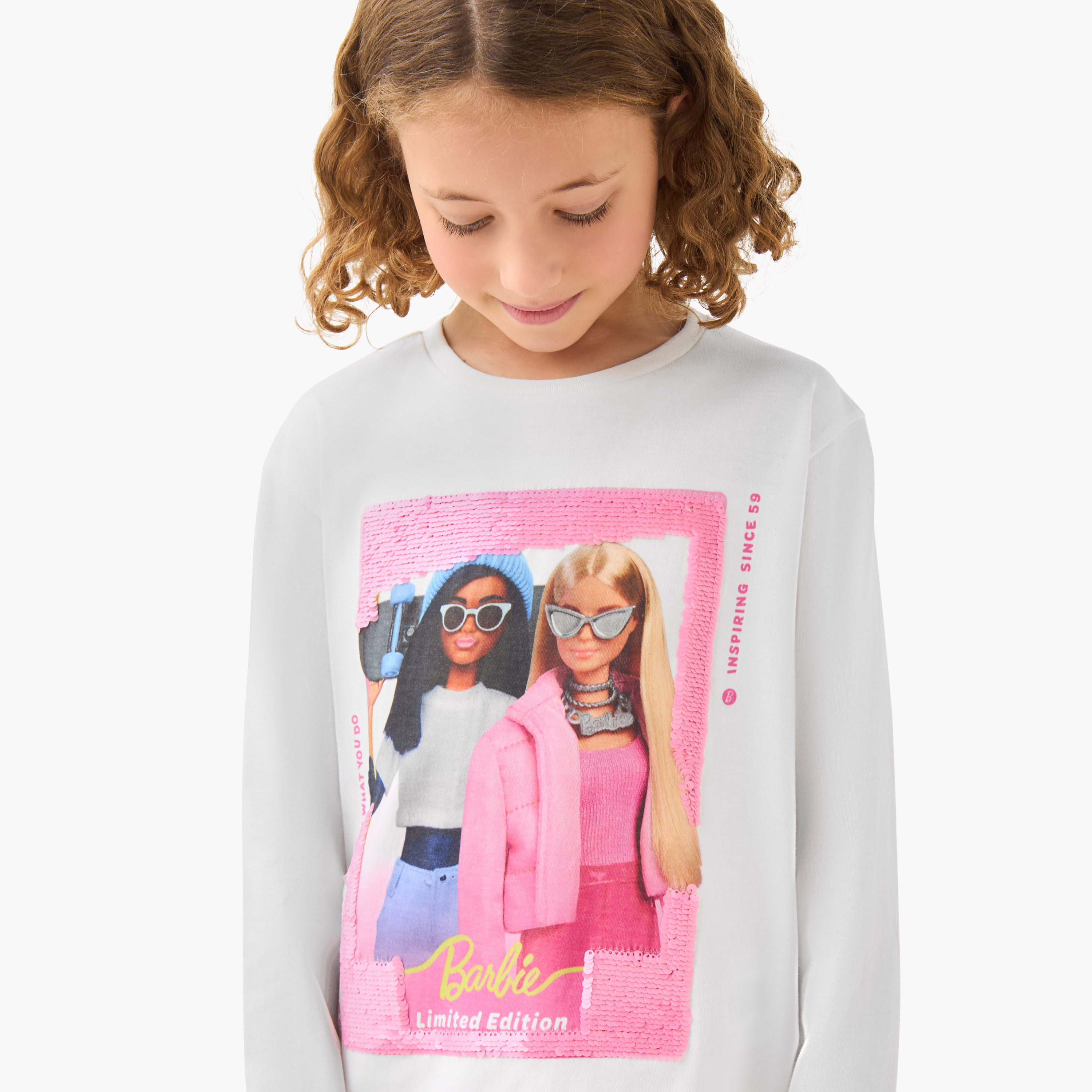Girls T-shirt with Sequin Detail Barbie Print - Cotton - Long Sleeves-girls-clothing-tshirts-image-4