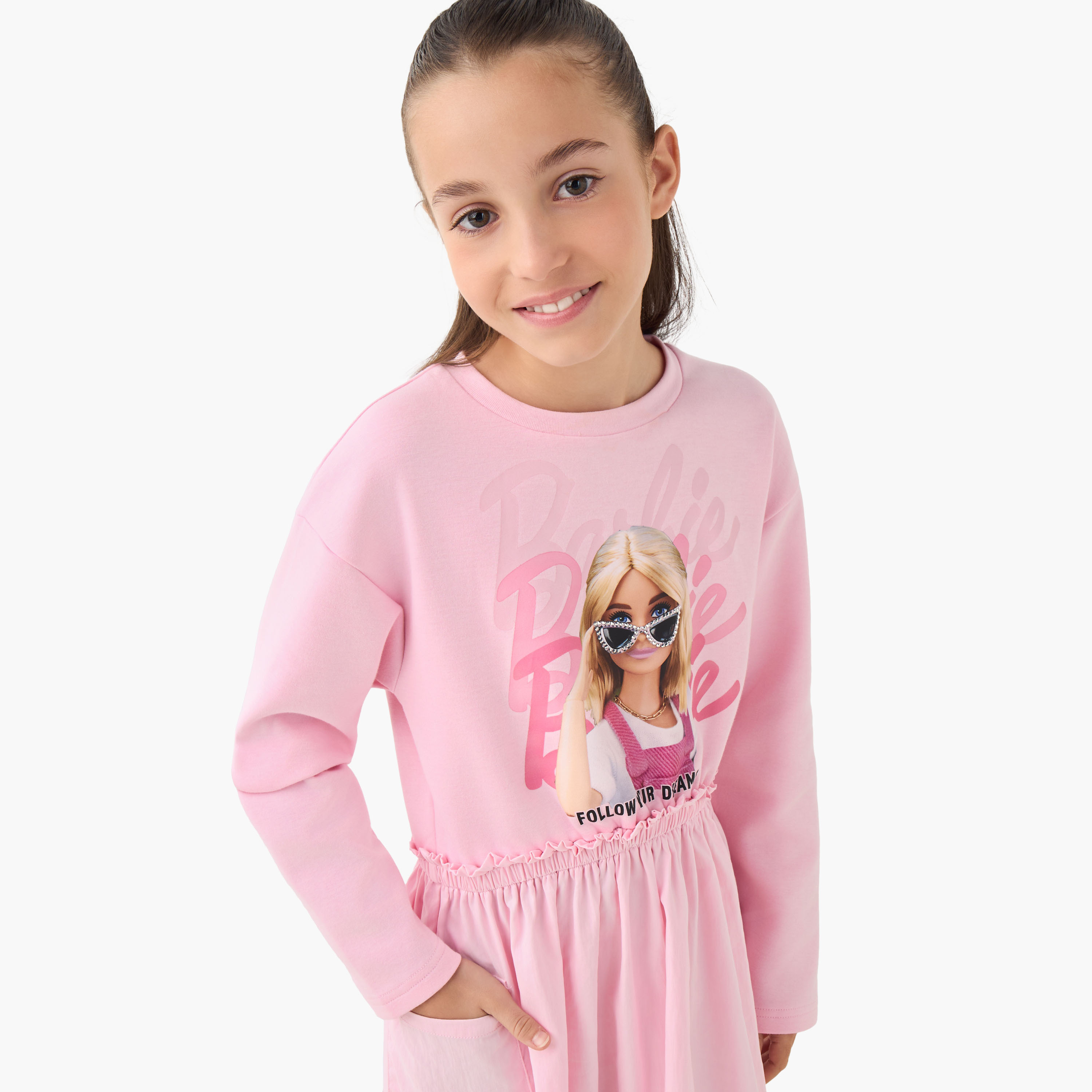 Round Neck Long Sleeves Dress with Barbie Print-girls-clothing-dressesandjumpsuits-image-4