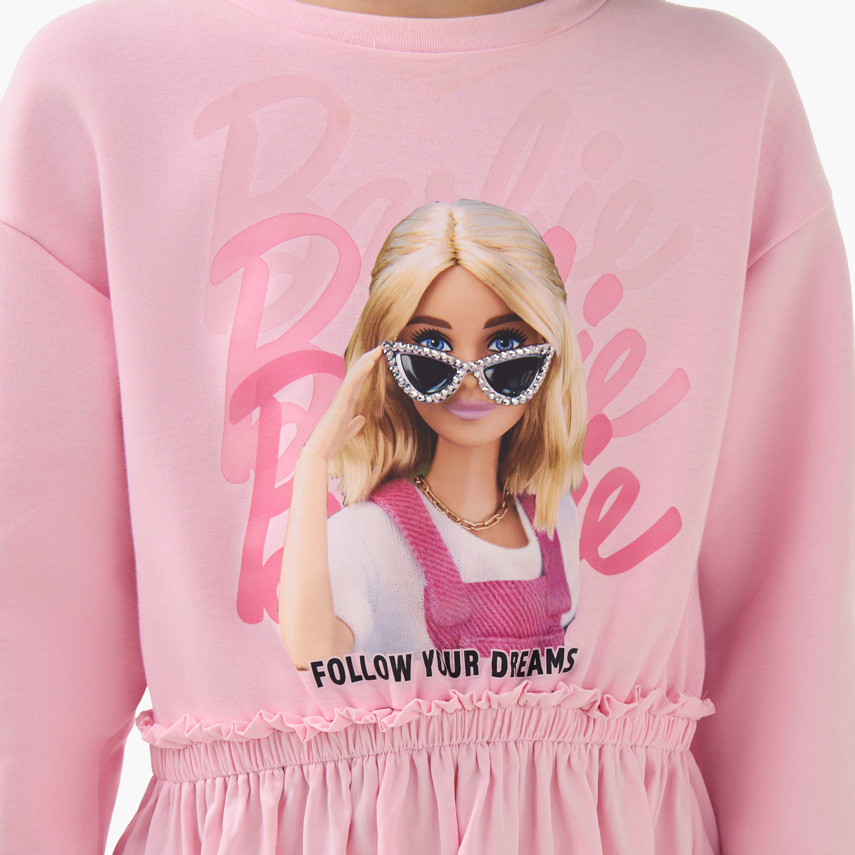Round Neck Long Sleeves Dress with Barbie Print-girls-clothing-dressesandjumpsuits-image-5