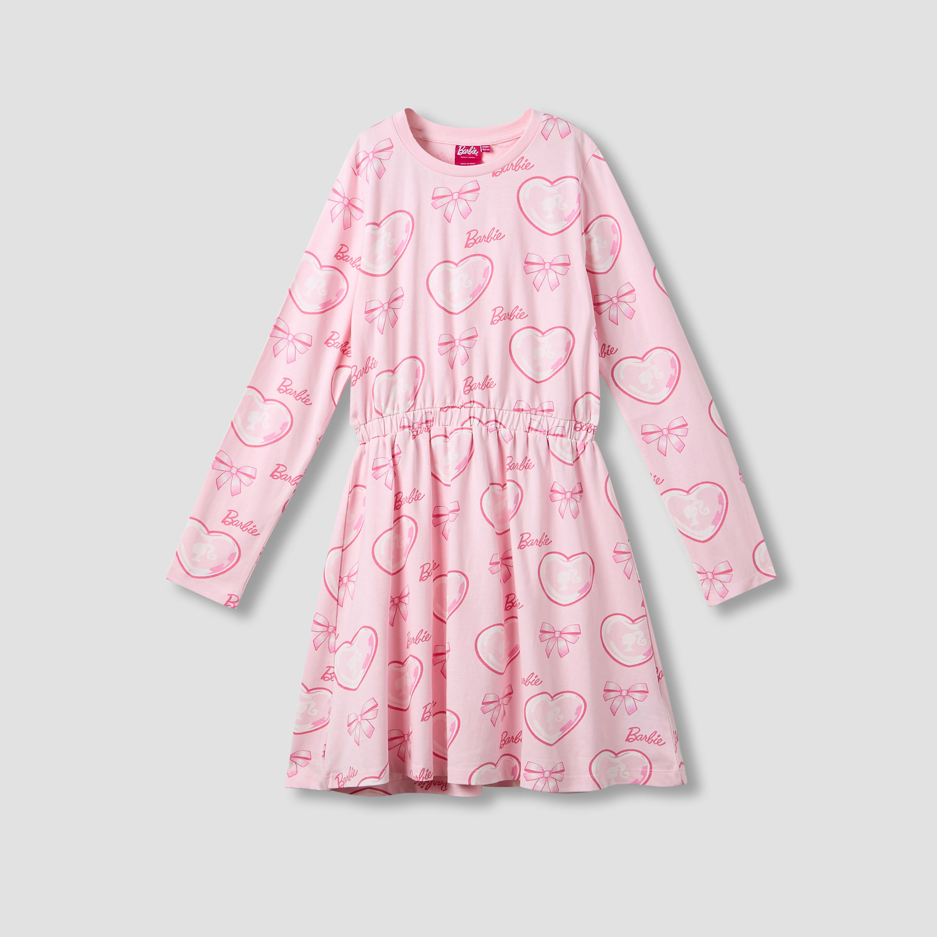 Round Neck Long Sleeves Knee Length Dress with Barbie Print-girls-clothing-dressesandjumpsuits-image-1