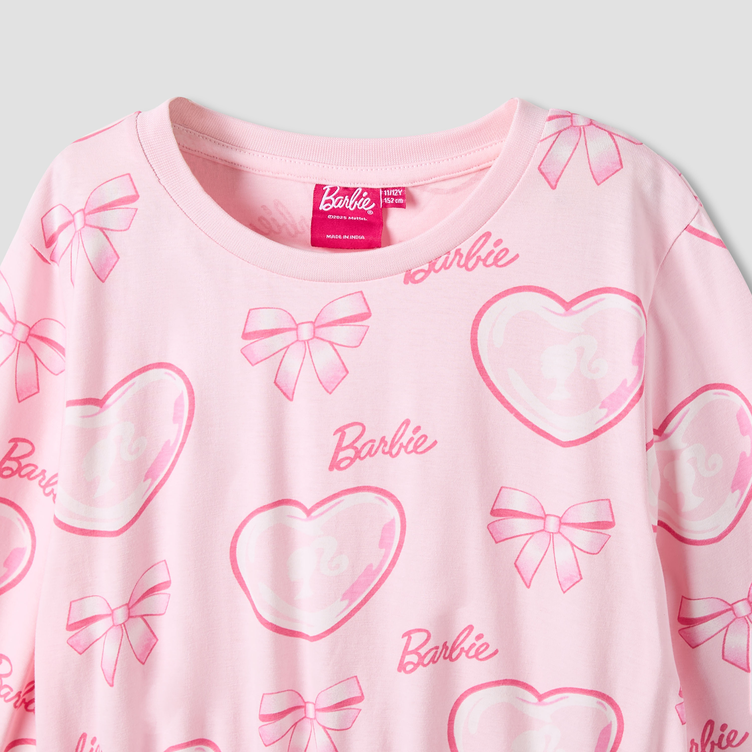 Round Neck Long Sleeves Knee Length Dress with Barbie Print-girls-clothing-dressesandjumpsuits-image-3