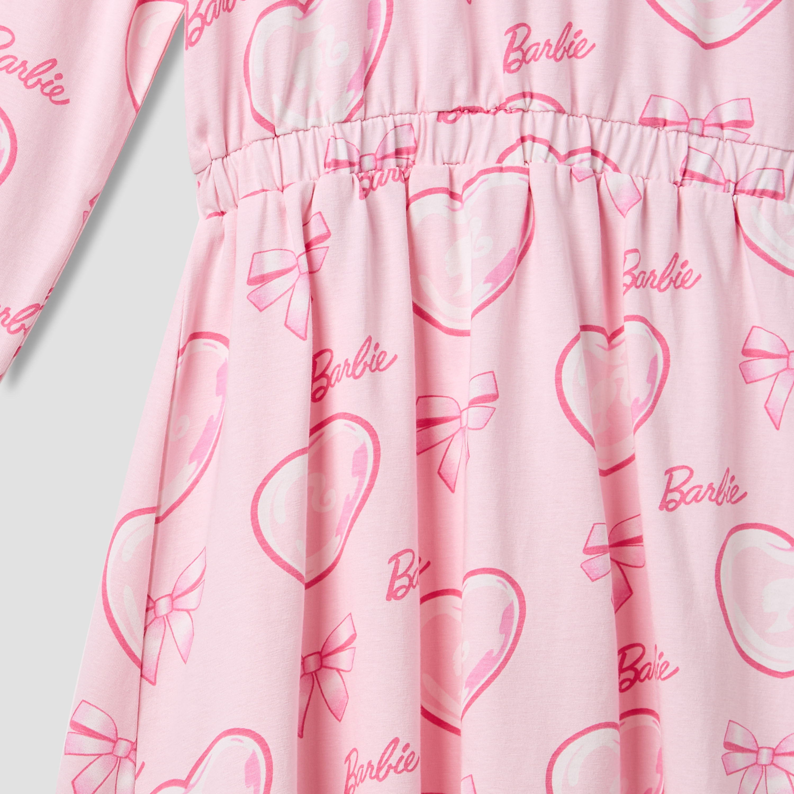 Round Neck Long Sleeves Knee Length Dress with Barbie Print-girls-clothing-dressesandjumpsuits-image-4