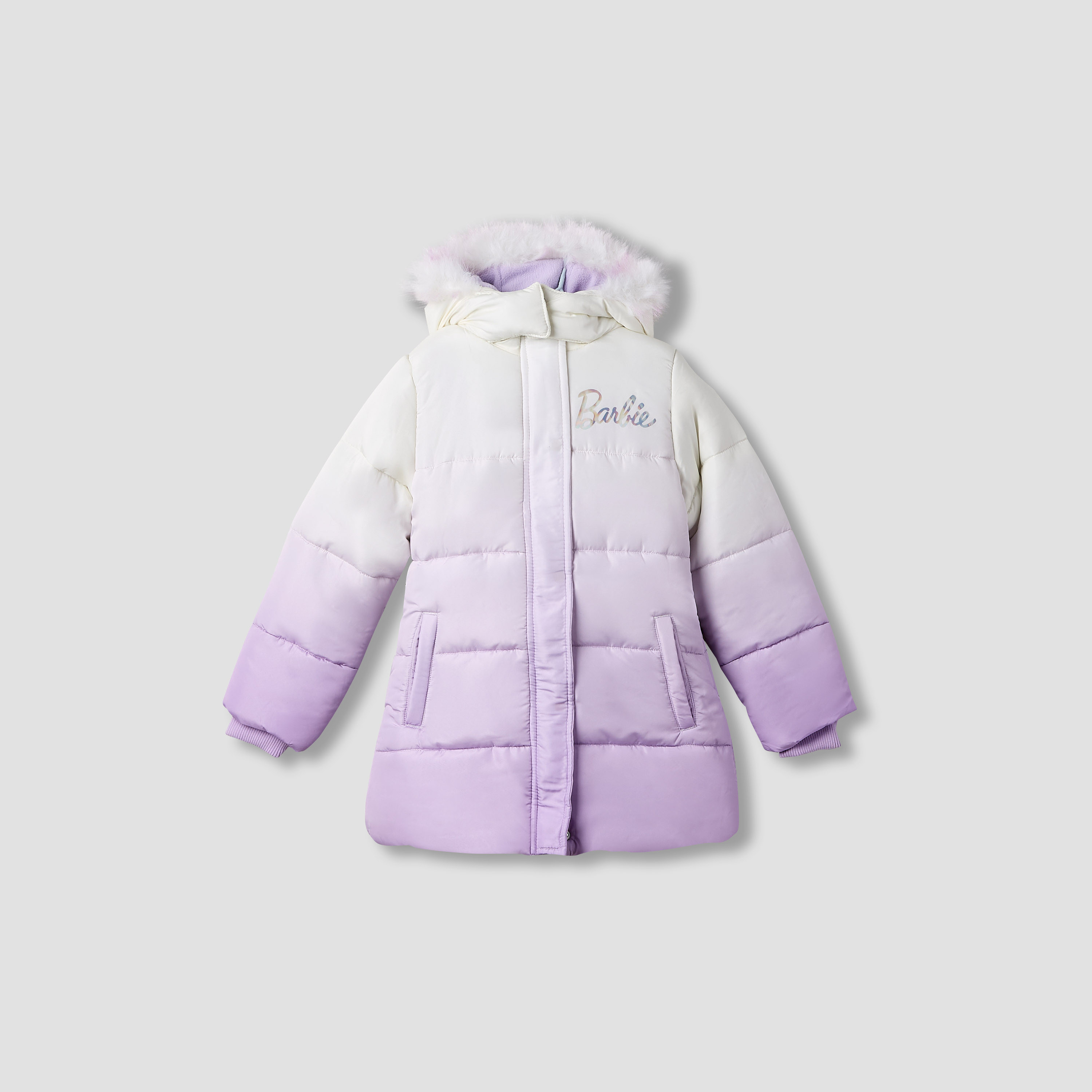 Barbie Ombre Print Puffer Jacket with Hood-girls-clothing-winterwear-jacketsandcoats-image-1