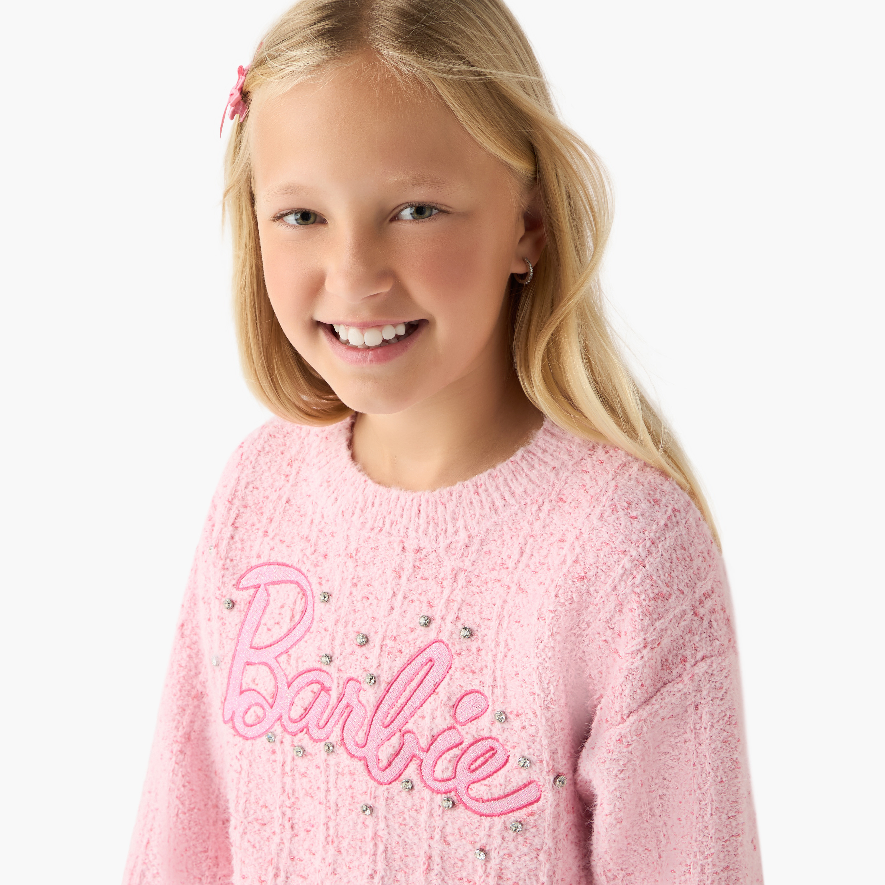 Barbie Embellished Sweater with Long Sleeves-girls-clothing-winterwear-jacketsandcoats-image-4