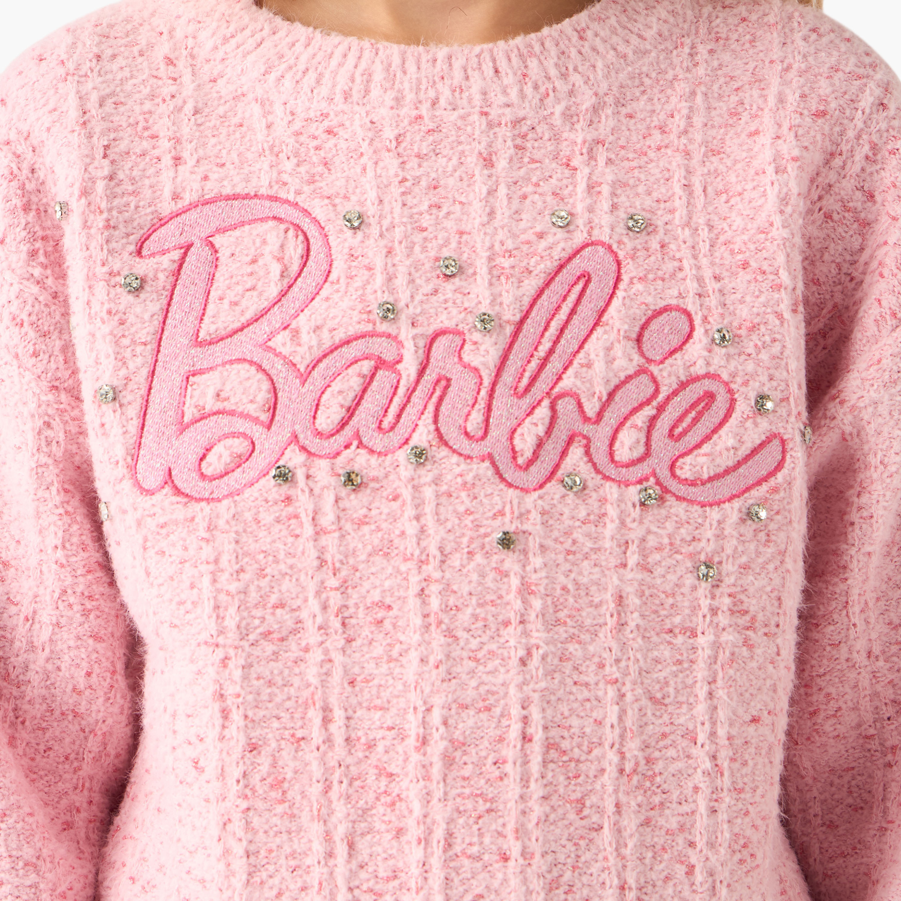 Barbie Embellished Sweater with Long Sleeves-girls-clothing-winterwear-jacketsandcoats-image-5