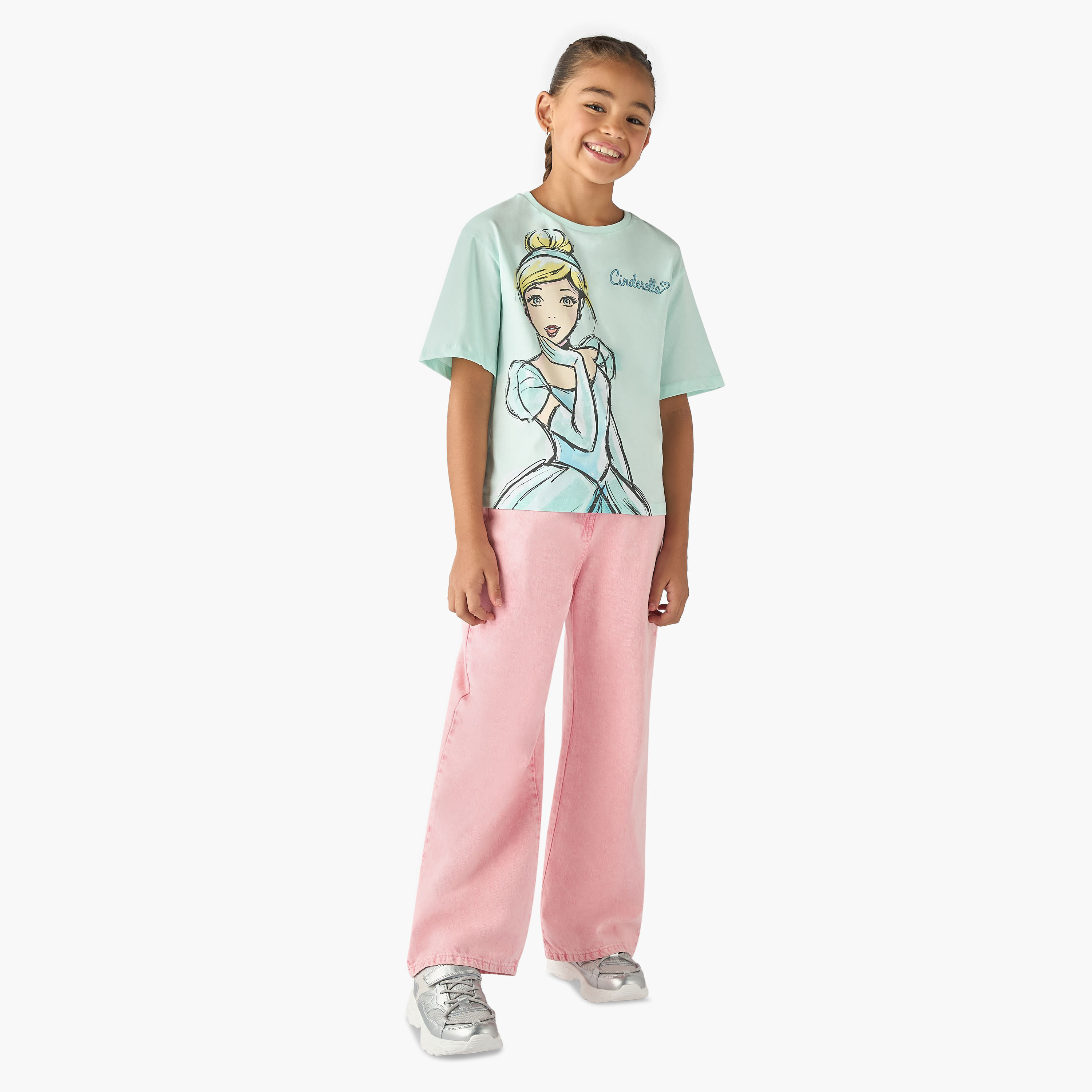 Disney Cinderella Print T-shirt with Crew Neck-girls-clothing-tshirts-image-2