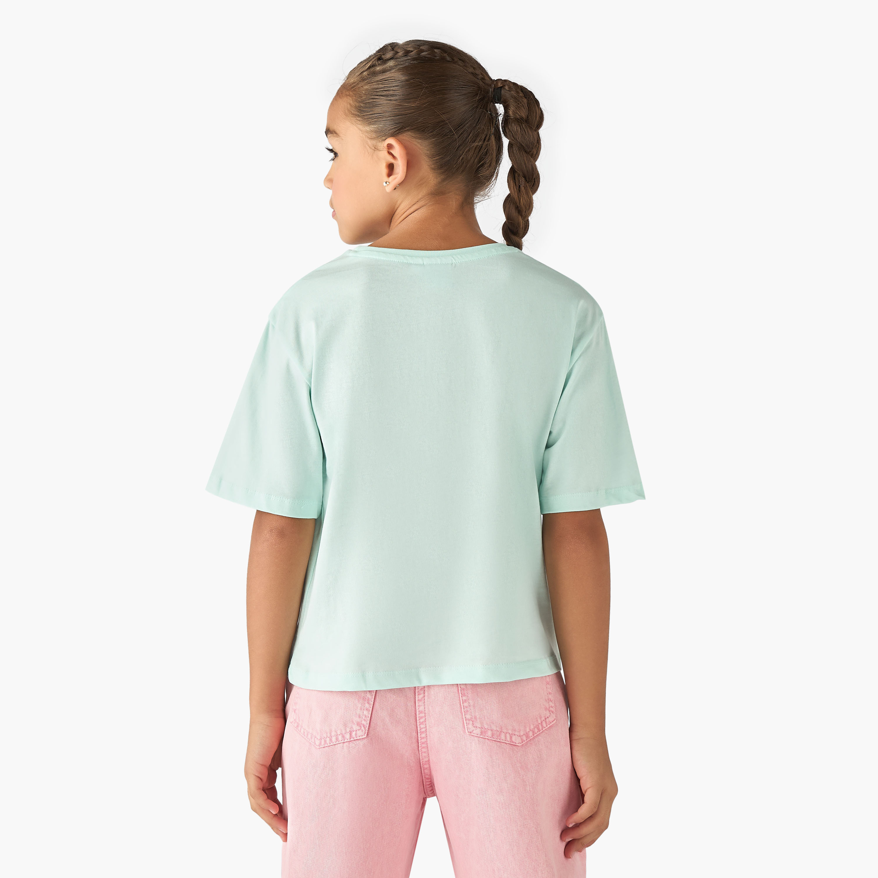 Disney Cinderella Print T-shirt with Crew Neck-girls-clothing-tshirts-image-3
