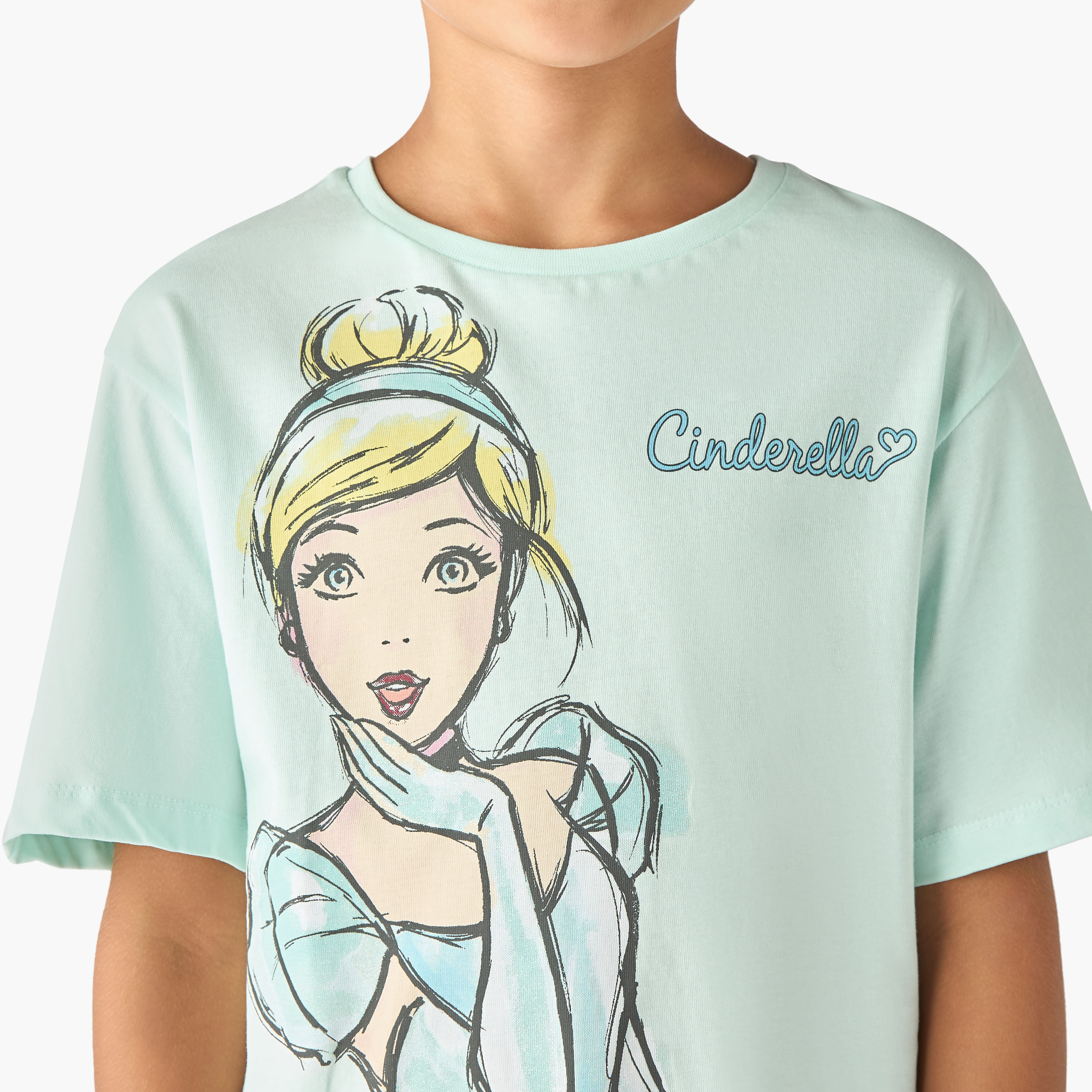Disney Cinderella Print T-shirt with Crew Neck-girls-clothing-tshirts-image-4